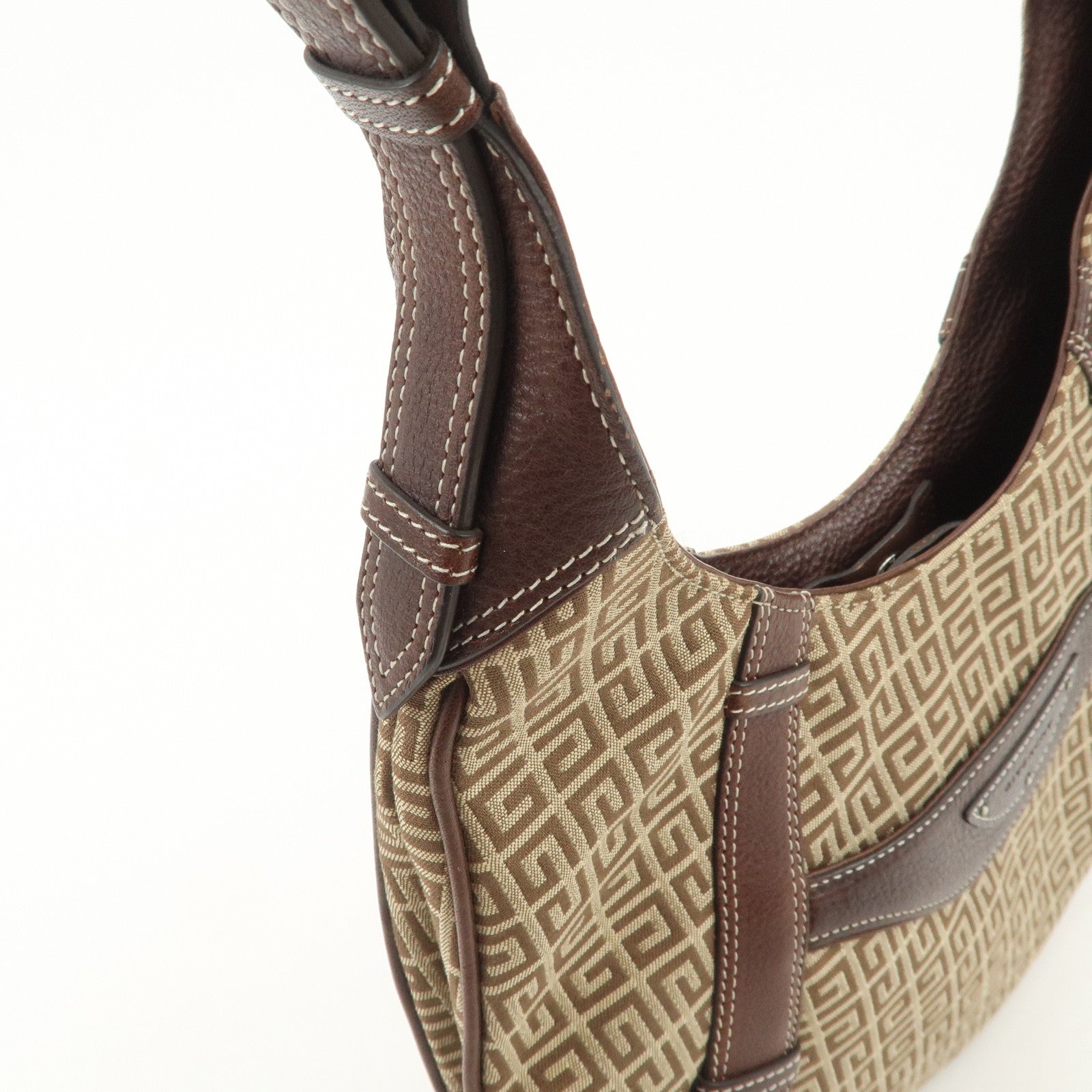 GIVENCHY 4G Logo Canvas Leather Hand Bag Shoulder Bag Beige Brown