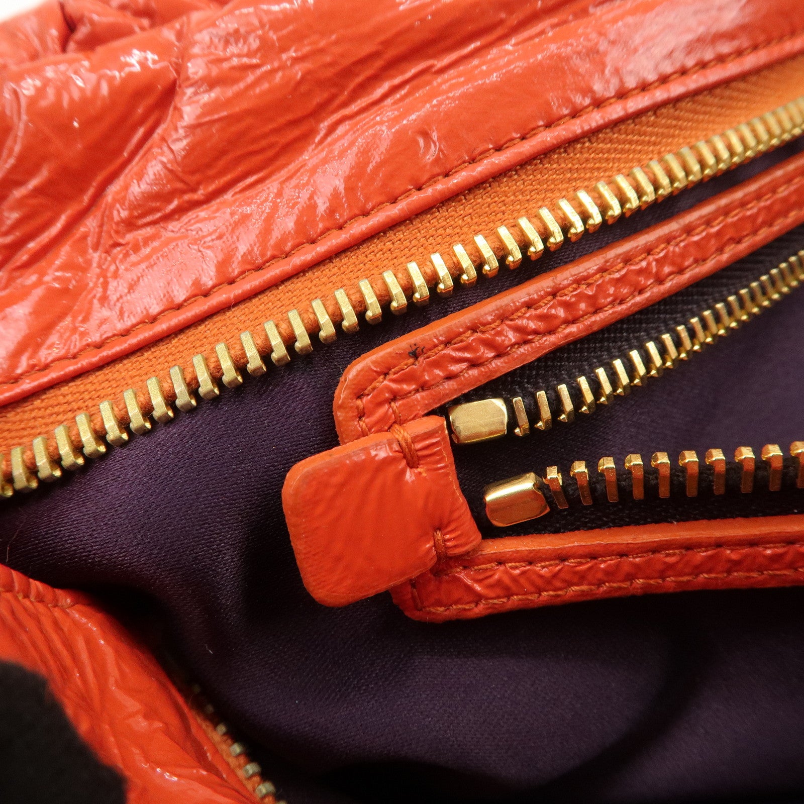 MIUMIU Matelasse Enamel Leather Clutch Bag Pouch Orange