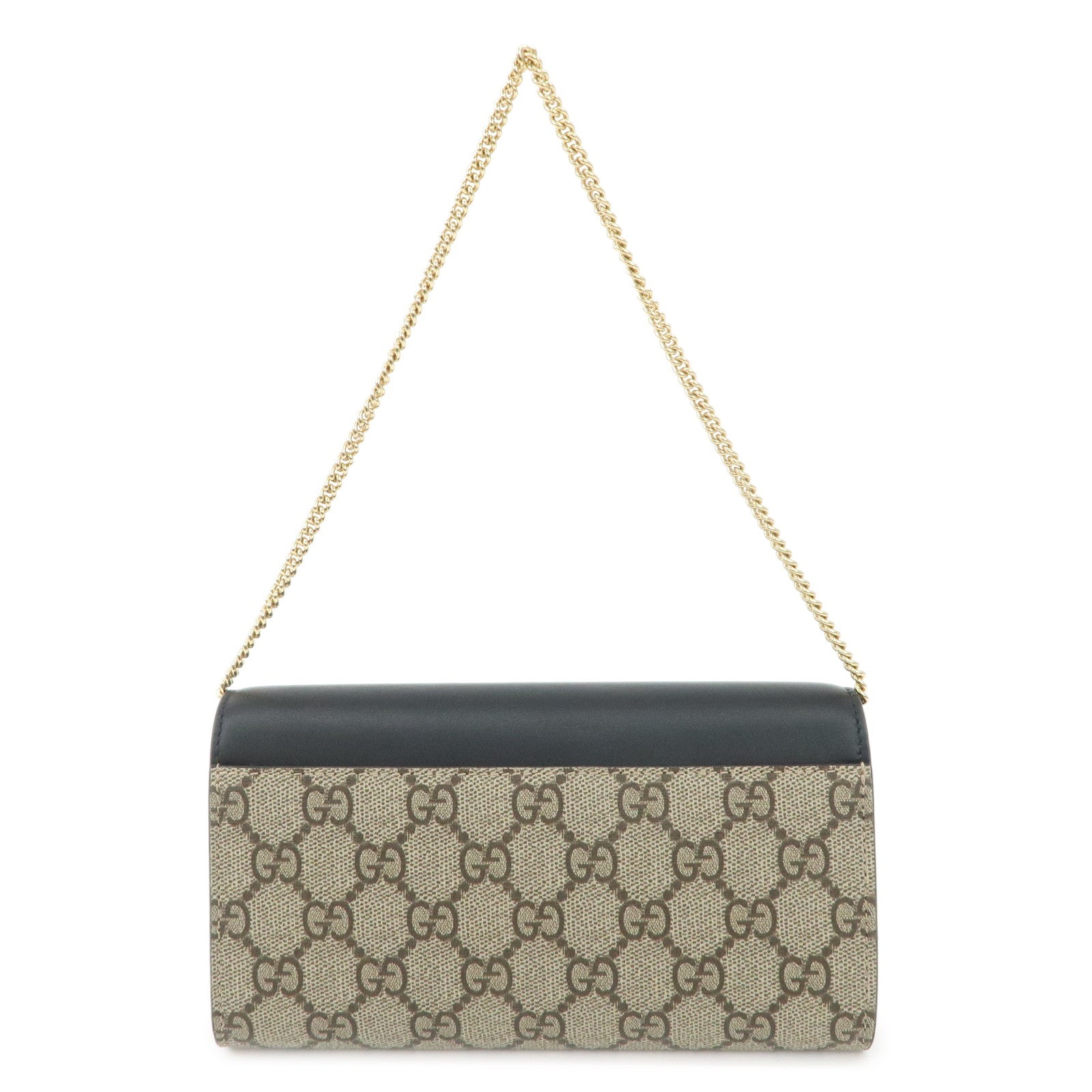 GUCCI GG Supreme Leather Chain Wallet WOC Beige Black 779774