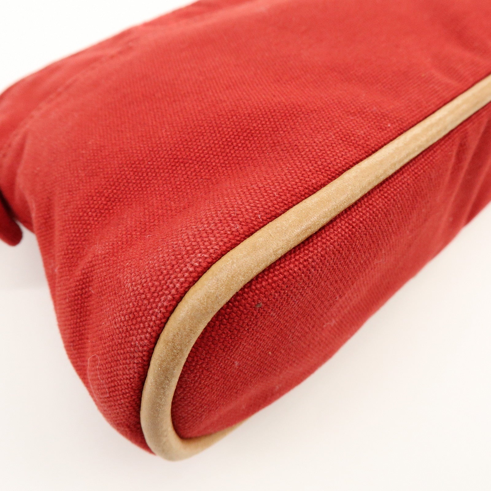 HERMES Bolide Mini Cotton Leather Pouch Cosmetic Case Red Beige