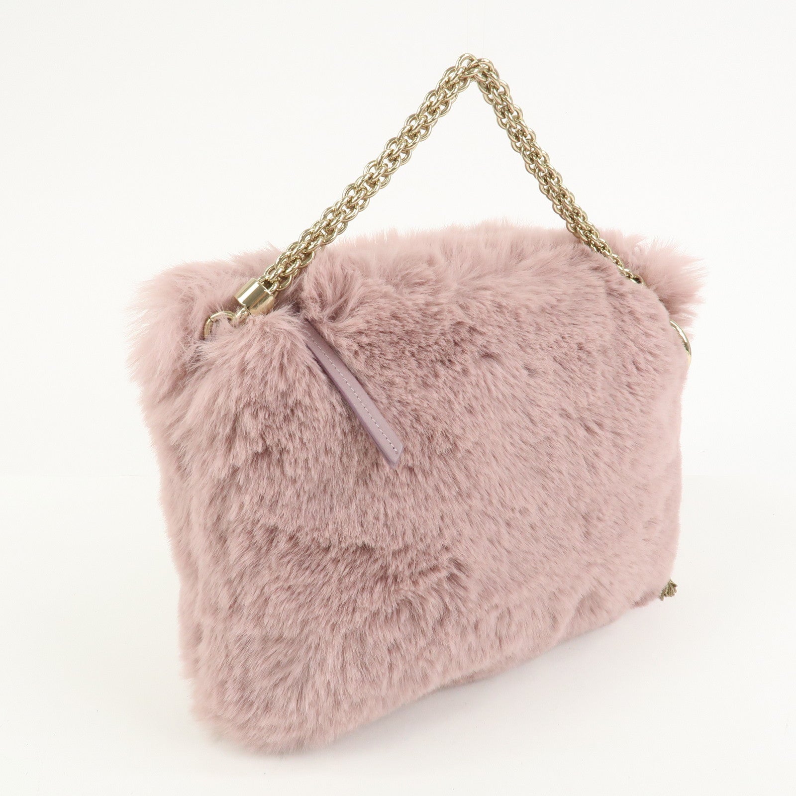 JIMMY CHOO Fur Leather Hand Bag Clutch Bag Pouch Pink