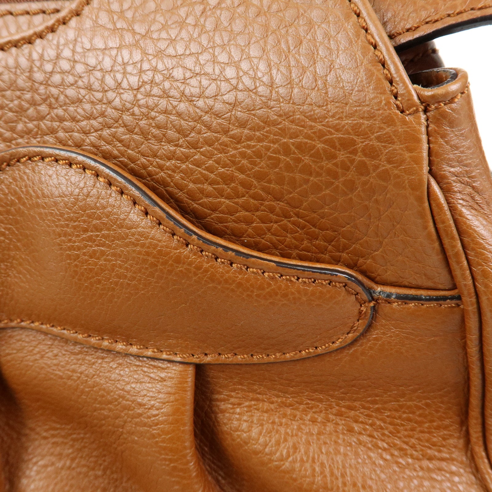 Ferragamo Gancini Leather Pleated Shoulder Bag Hand Bag Brown