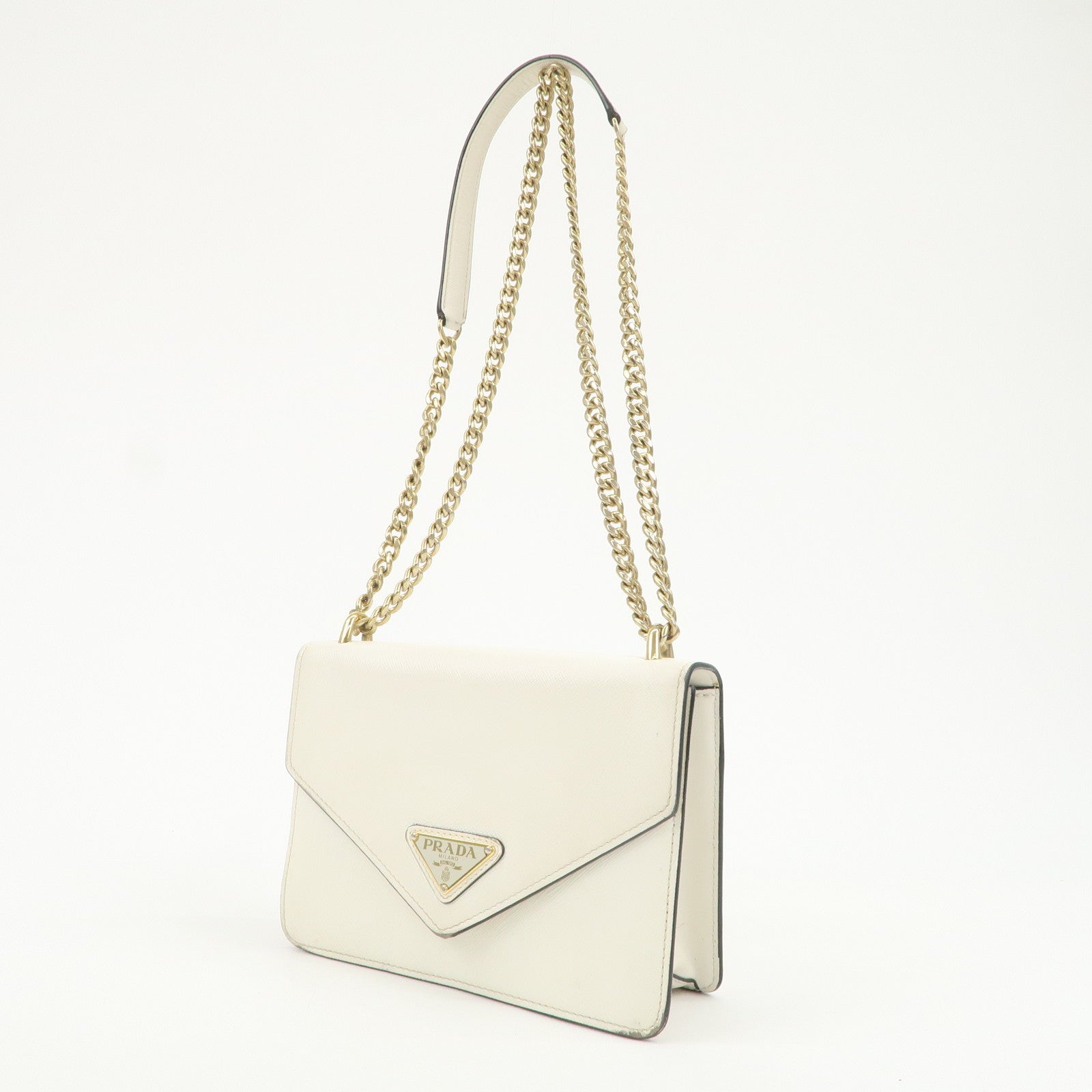 PRADA Triangle Logo Saffiano Leather Chain Shoulder Bag 1BD200