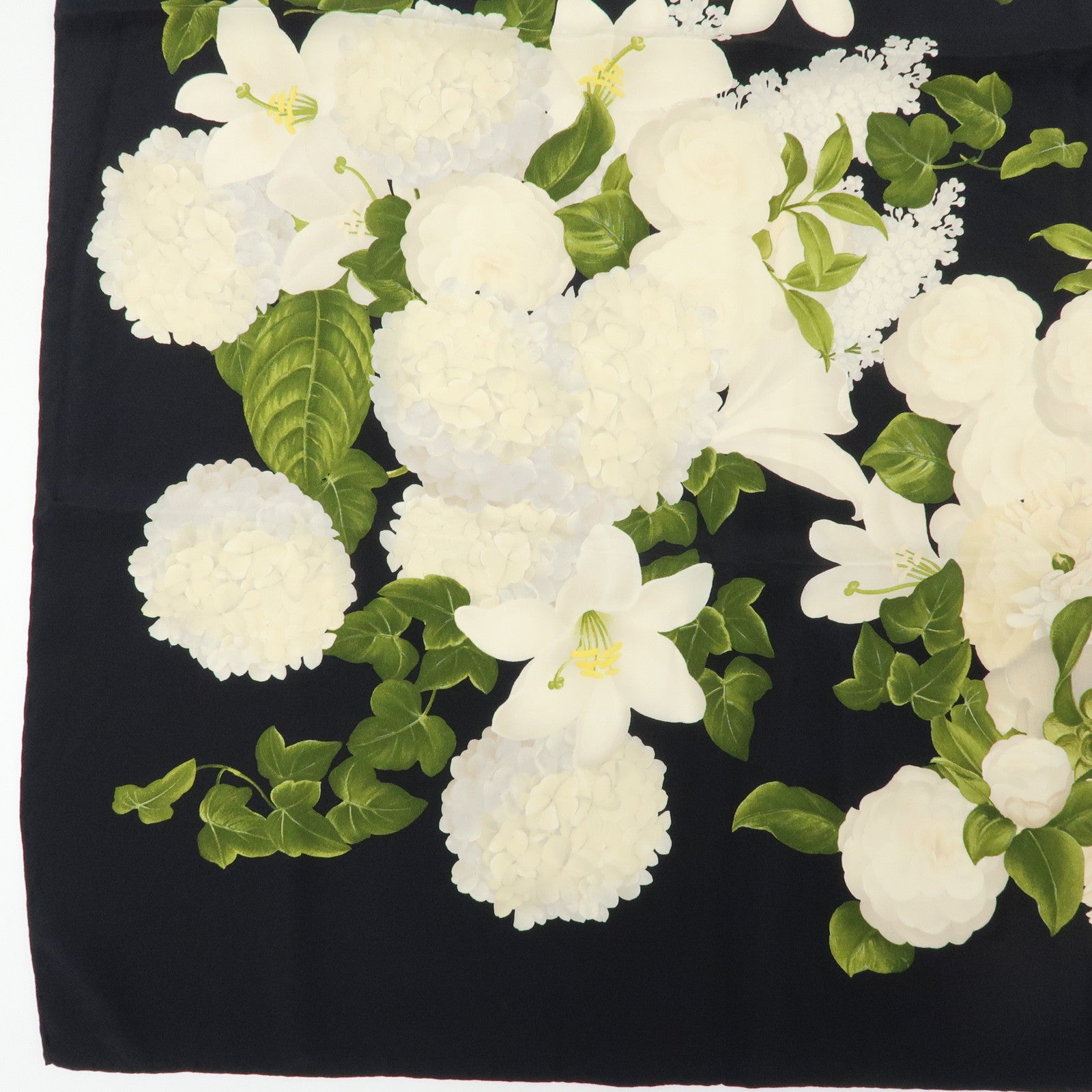 CHANEL Silk 100% Vintage Scarf Flower Print Black White