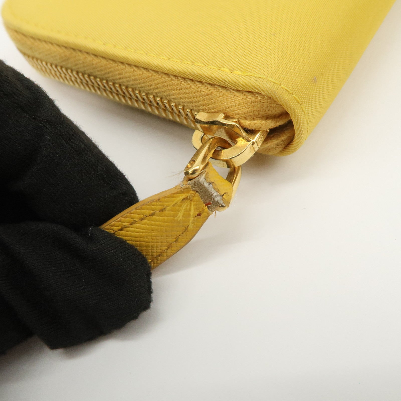 PRADA Triangle Logo Nylon Leather Round Zippy Long Wallet Yellow