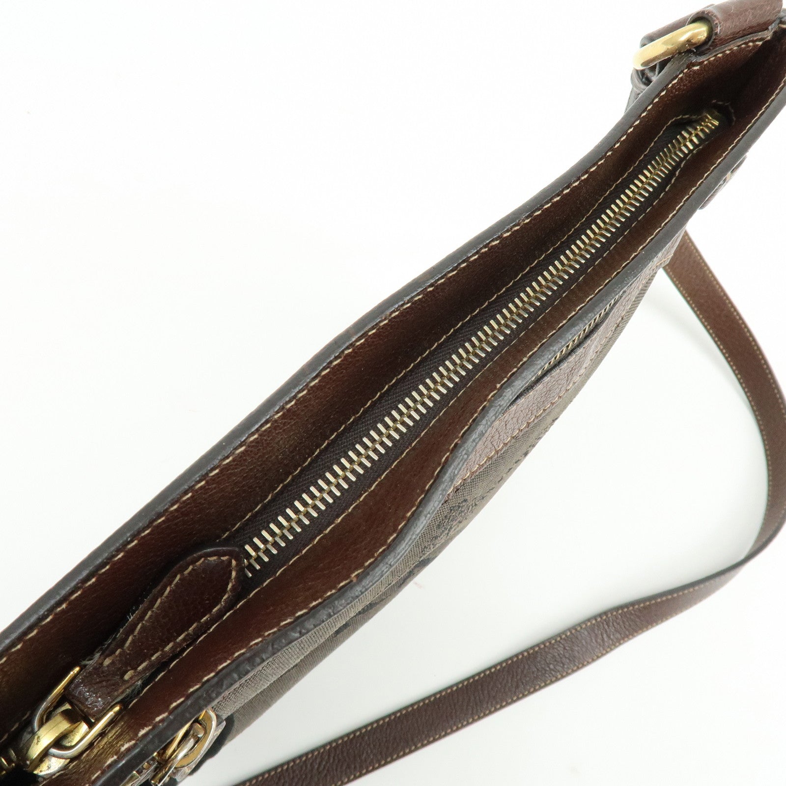 PRADA Logo Jacquard Leather Shoulder Bag Crossbody Bag Brown