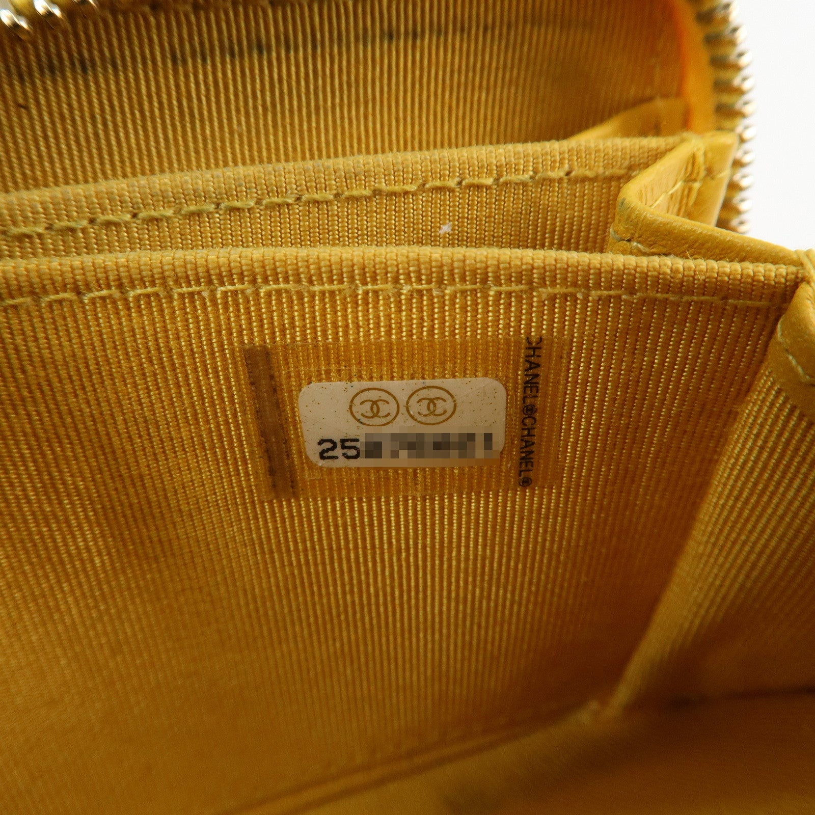 CHANEL Matelasse Caviar Skin Round Zippy Coin Case Yellow A84511 Used