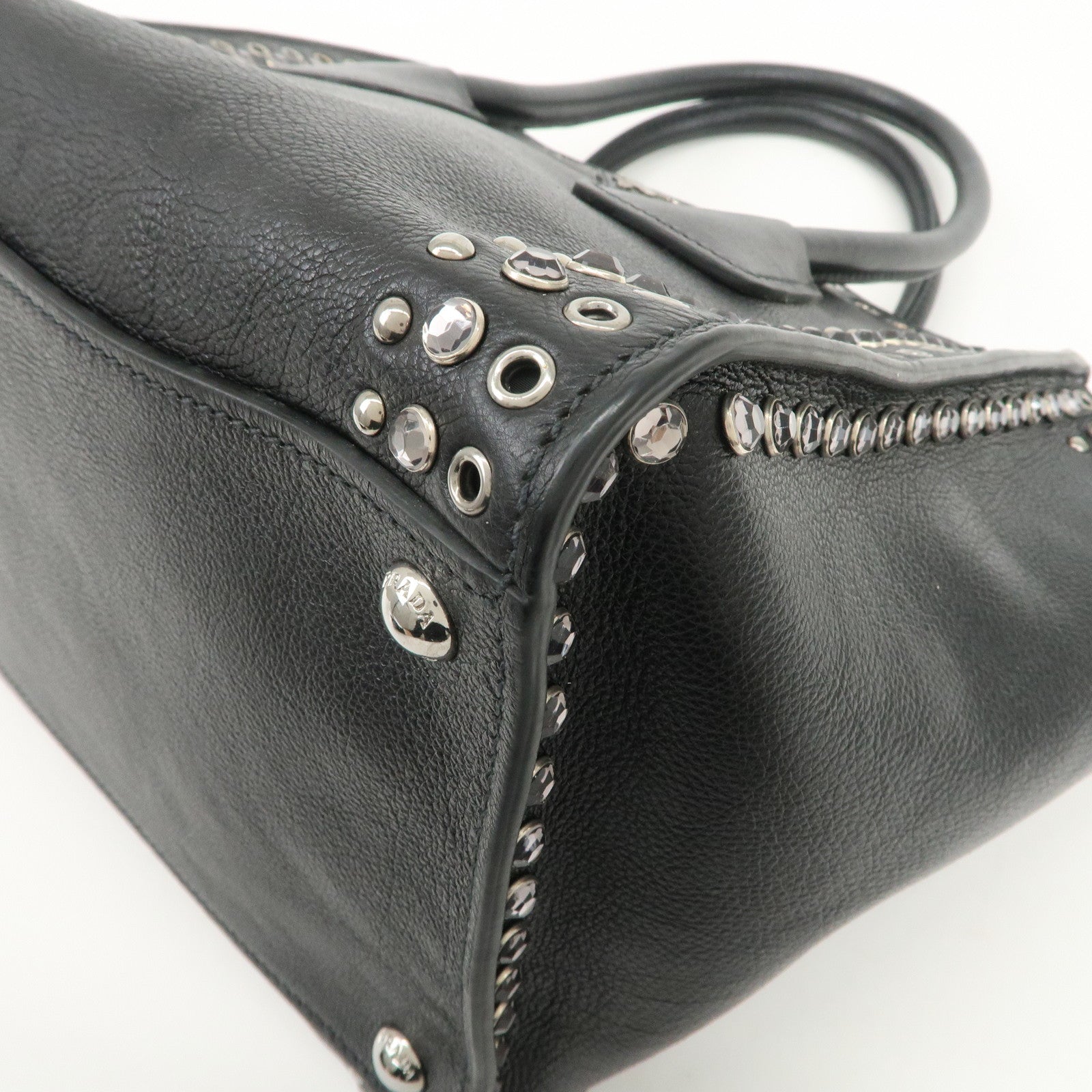 PRADA Triangle Logo Leather 2Way Bag Hand Bag Shoulder Bag B2625V