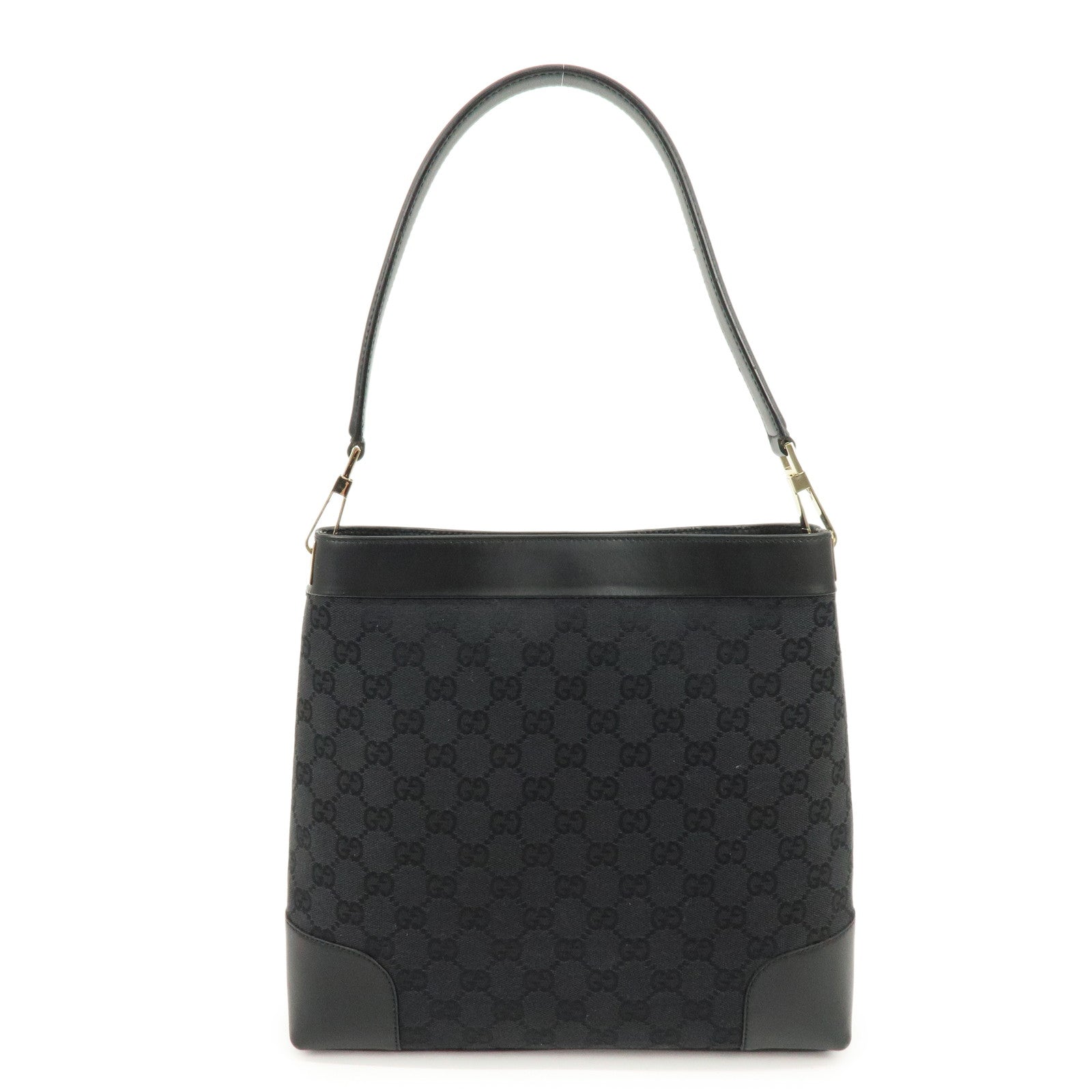 GUCCI GG Canvas Leather Shoulder Bag Hand Bag Black 33900