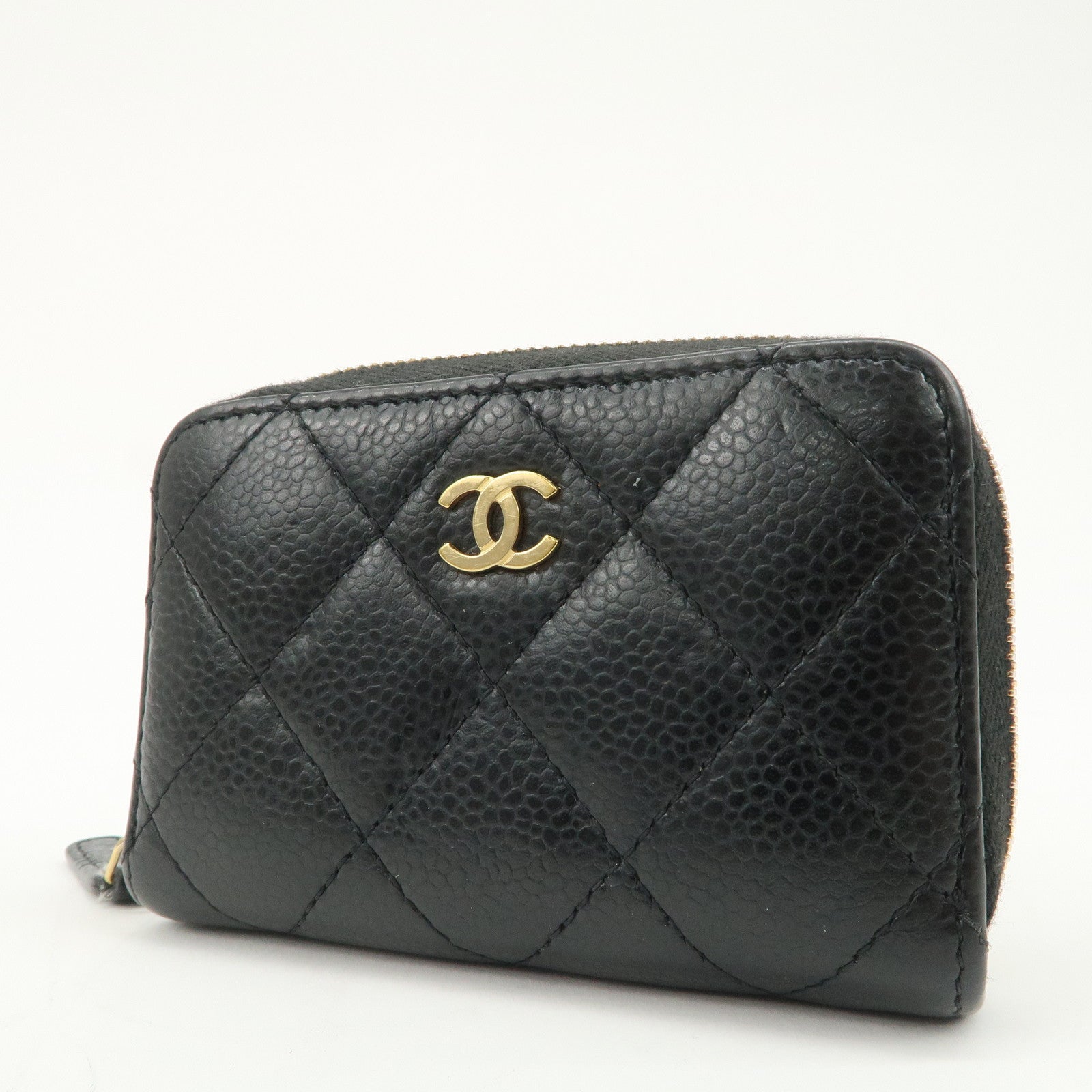 CHANEL Matelasse Caviarskin Classic Zippy Coin Case Black AP0216