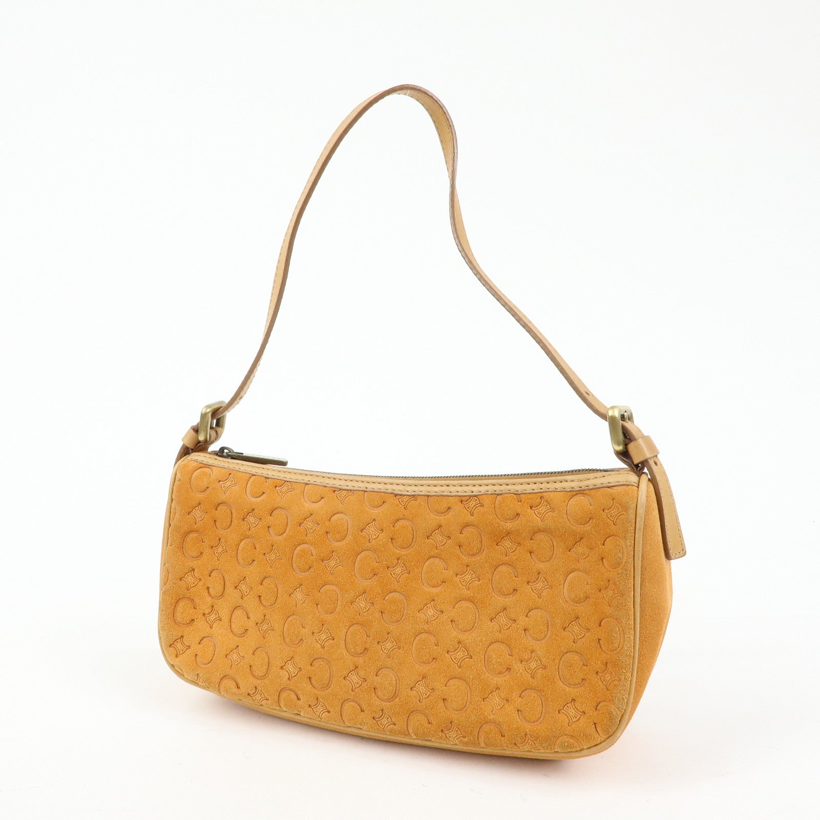 CELINE C Macadam Suede Leather Shoulder Bag Hand Bag Brown