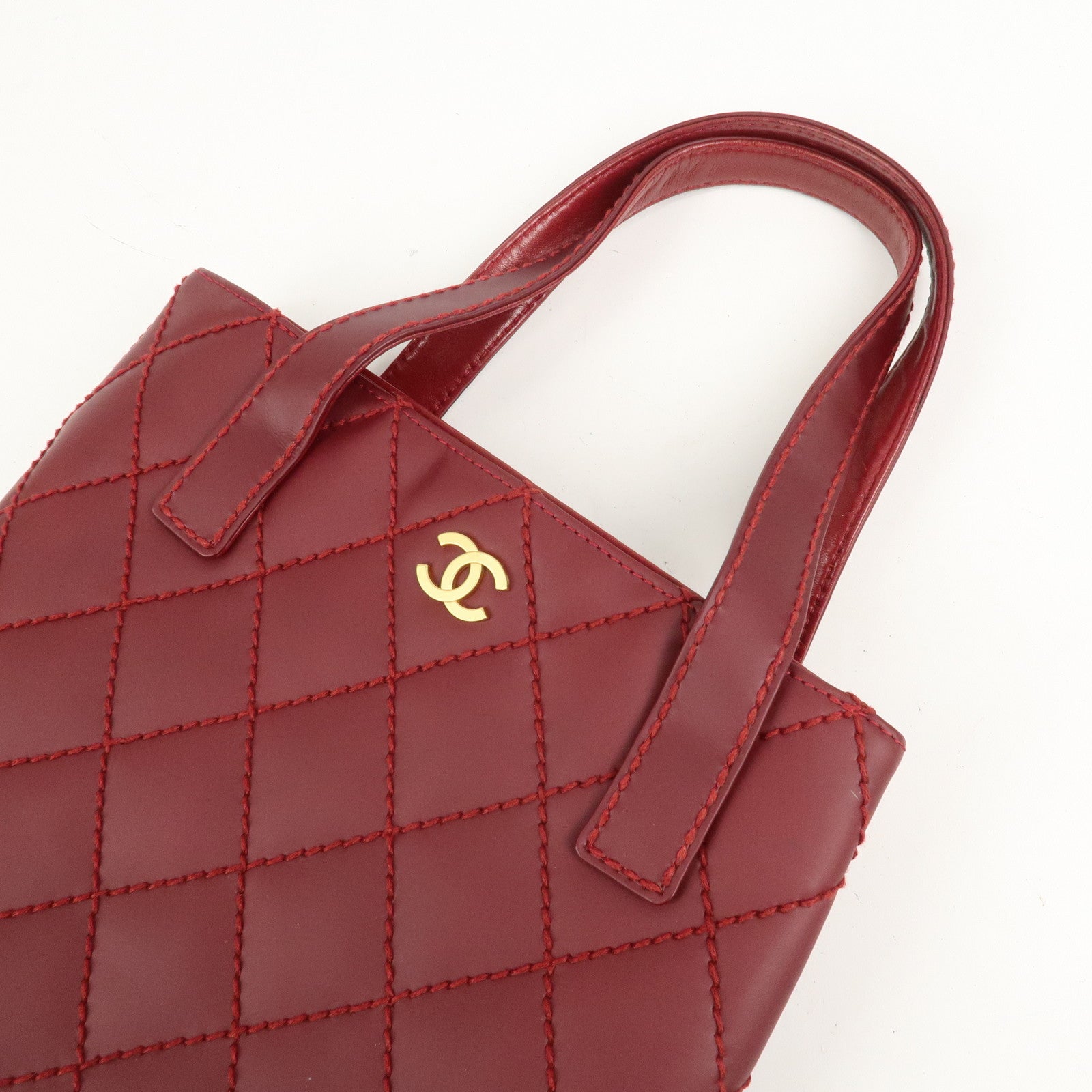 CHANEL Wild Stitch Leather Tote Bag Hand Bag Red A18126