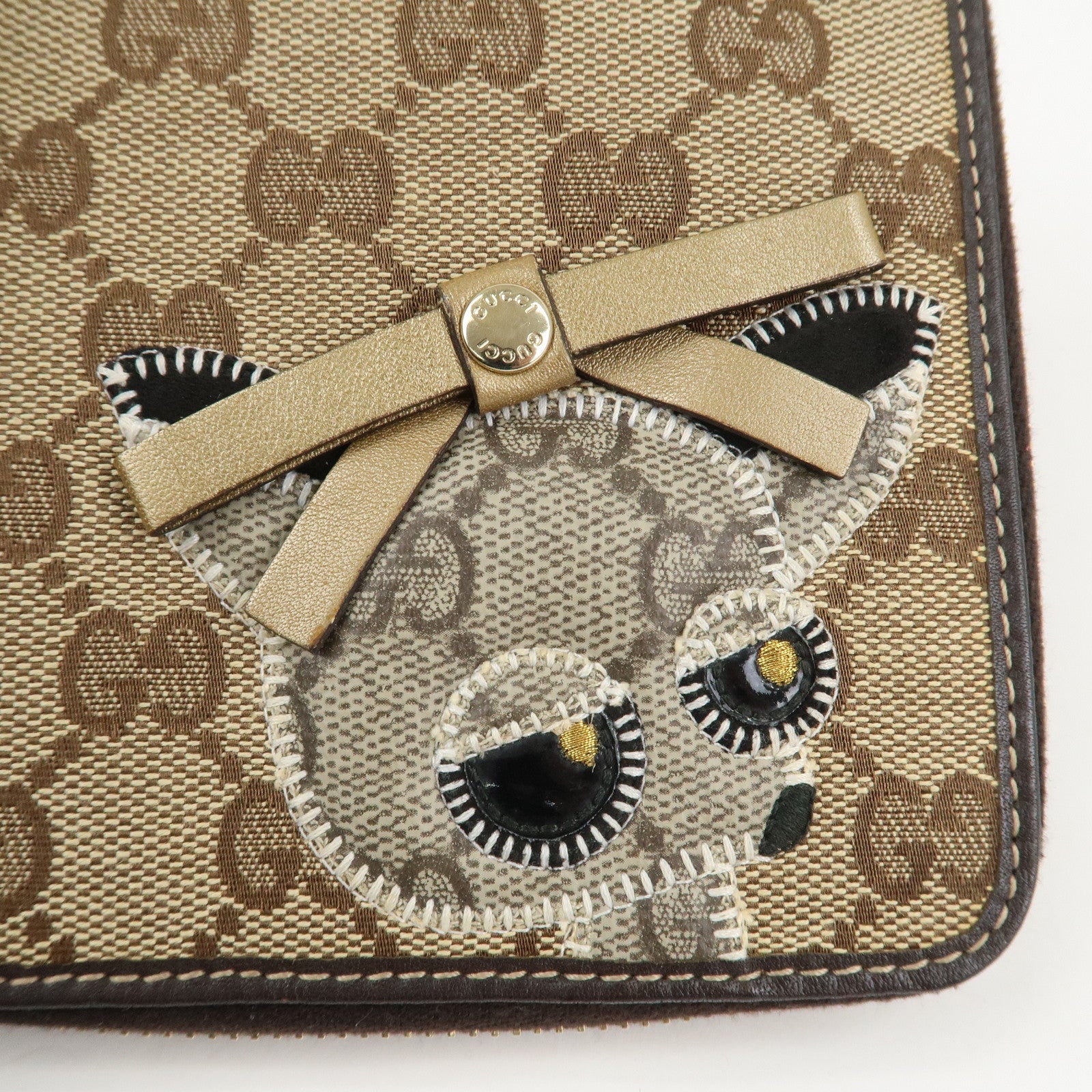 GUCCI GG Canvas Leather Planner Cover Brown Beige Gold HDW 233152 Used