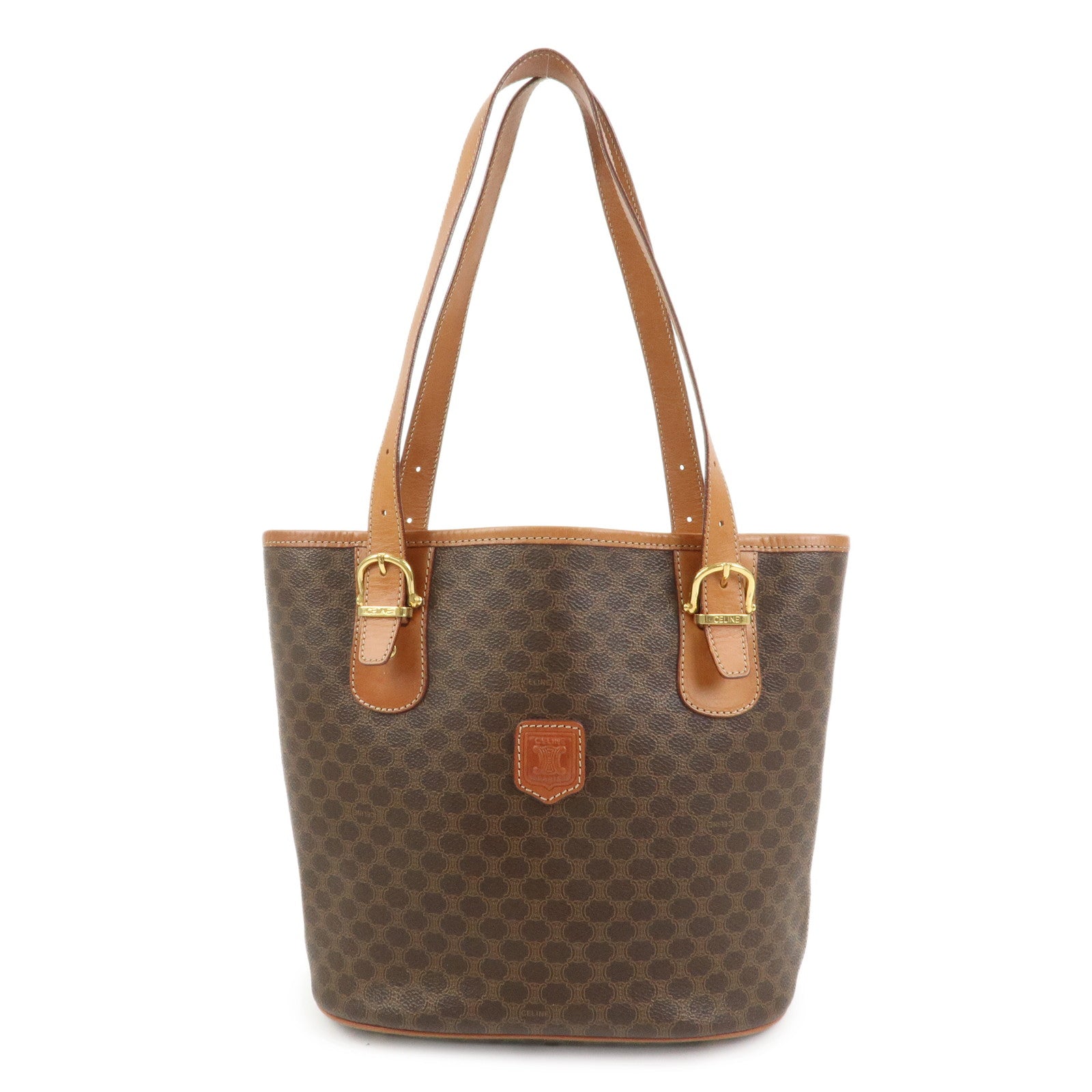 CELINE Macadam PVC Leather Tote Bag Shoulder Bag Hand Bag Brown