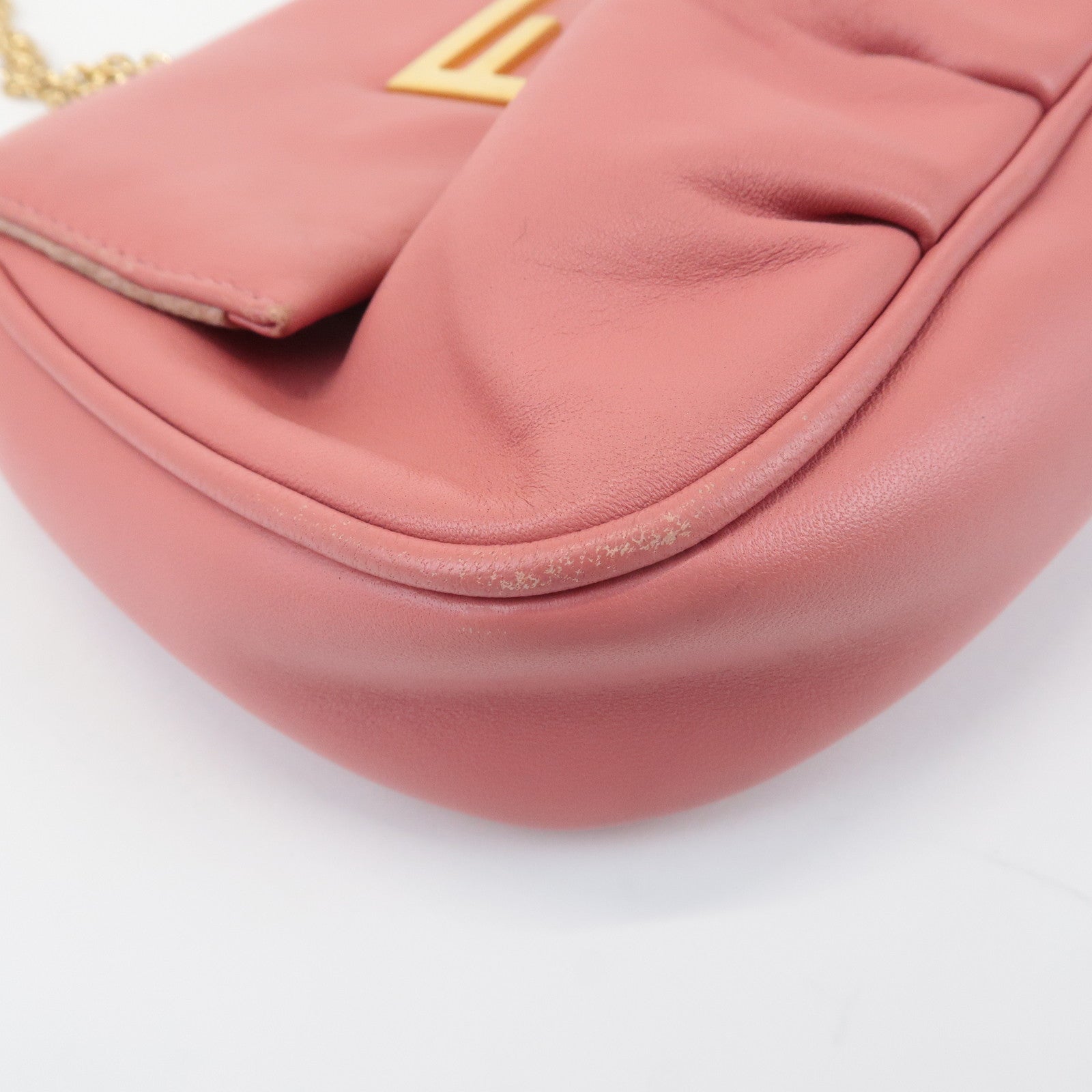 FENDI Leather Chain Shoulder Bag Purse Gold HDW Pink 8M0276 Used