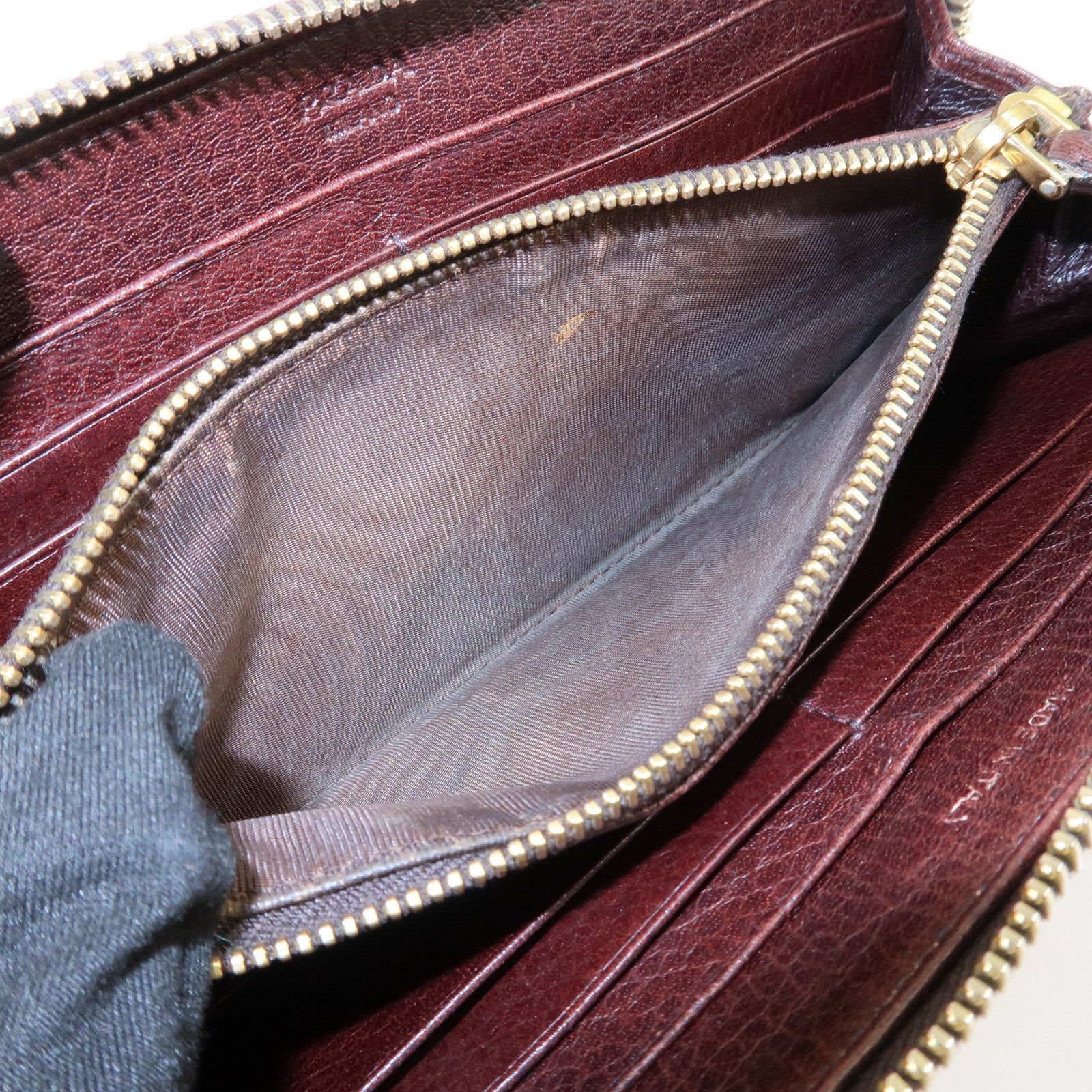 PRADA Saffiano Leather Round Zippy Long Wallet Brown 1M0506 Used