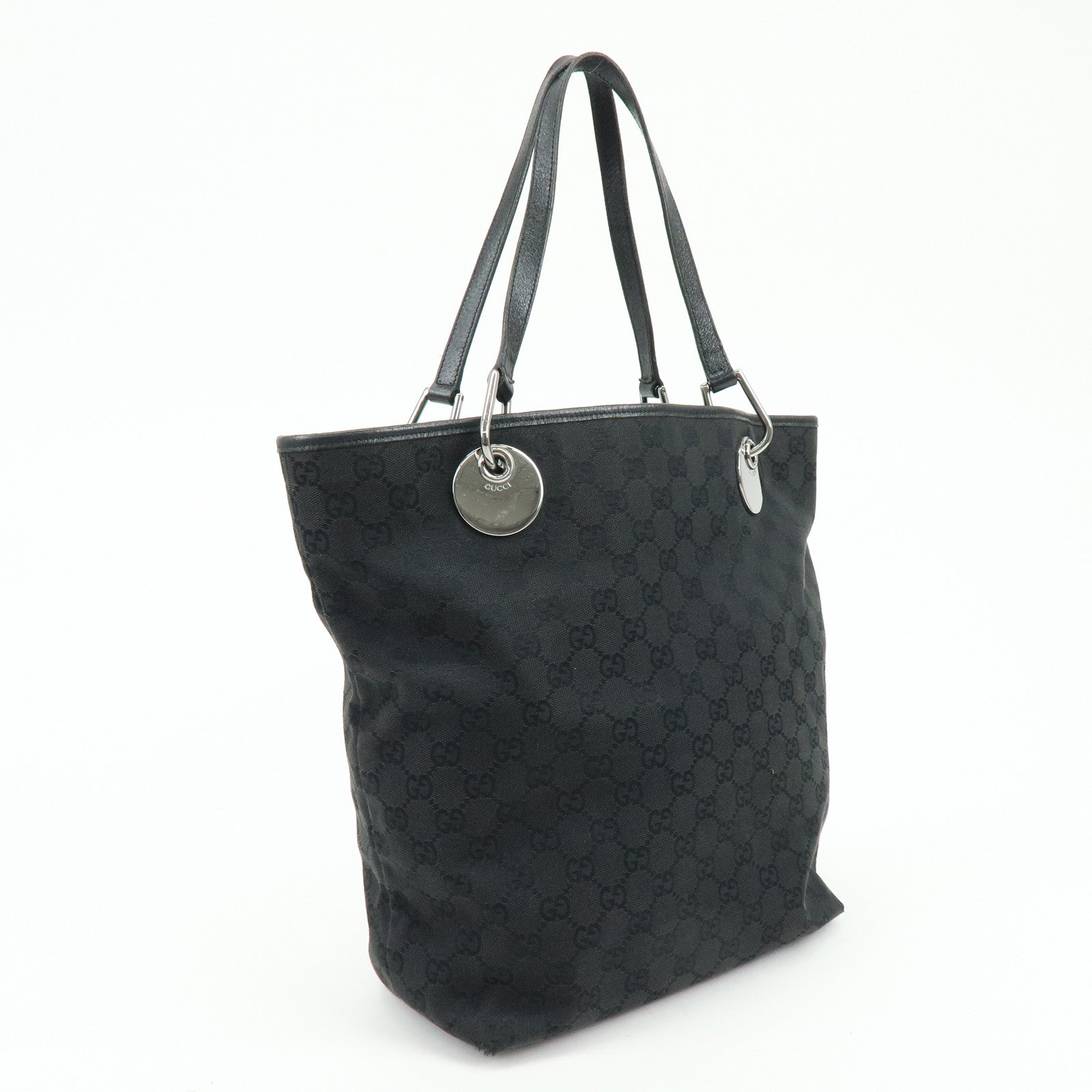 GUCCI GG Canvas Leather Tote Bag Shoulder Bag Black 120836