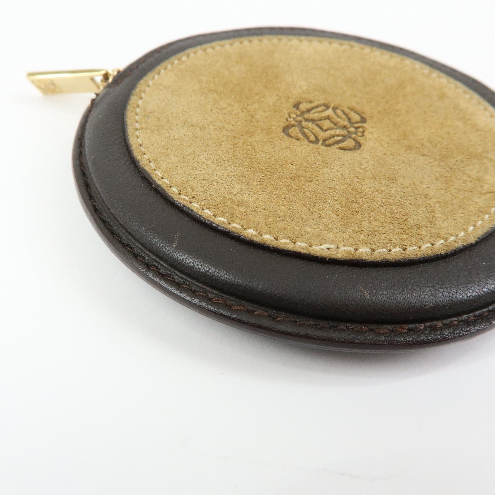 LOEWE Anagram Set of 2 Leather Suede Coin Case Brown Orange