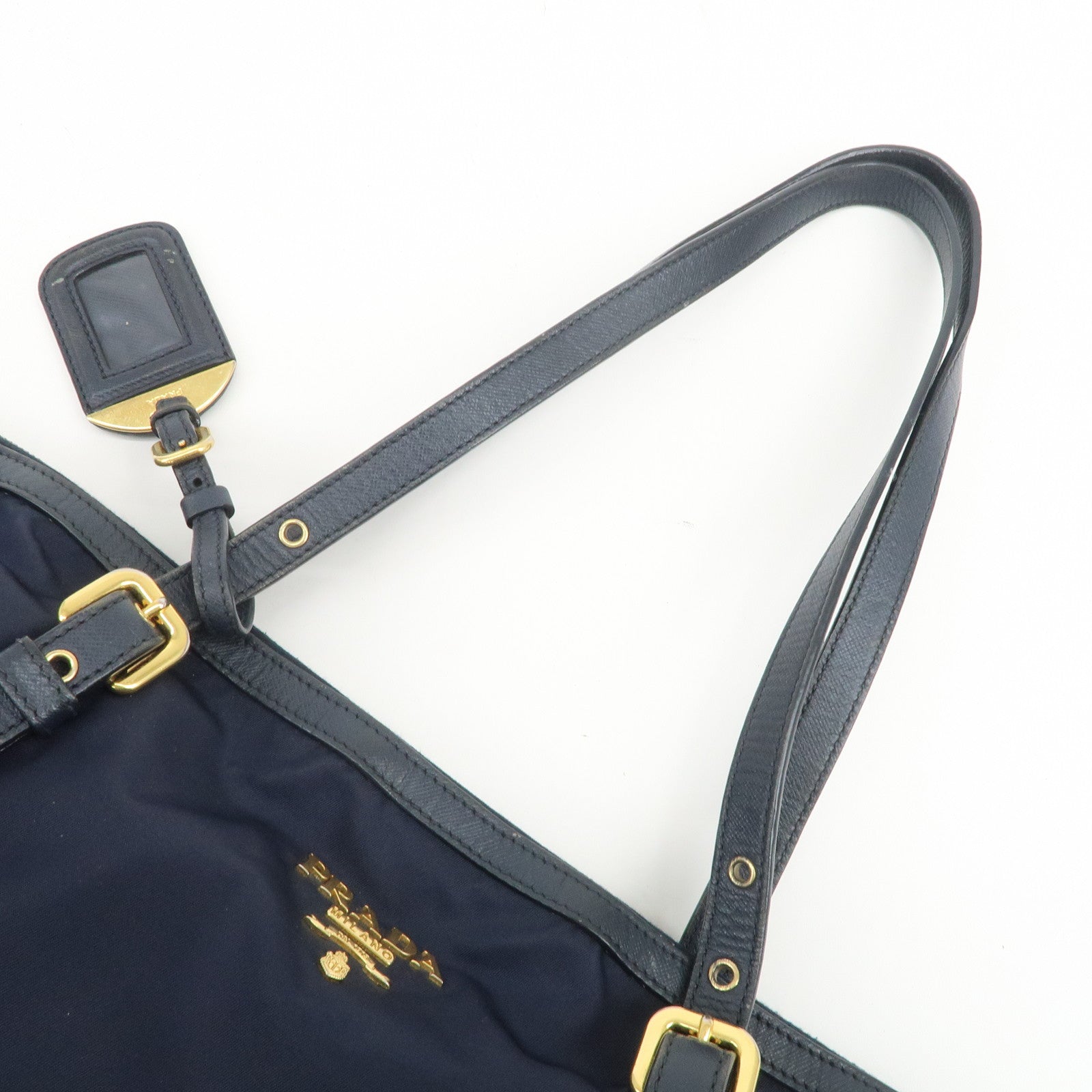 PRADA Nylon Saffiano Leather Shoulder Bag Tote Bag Navy