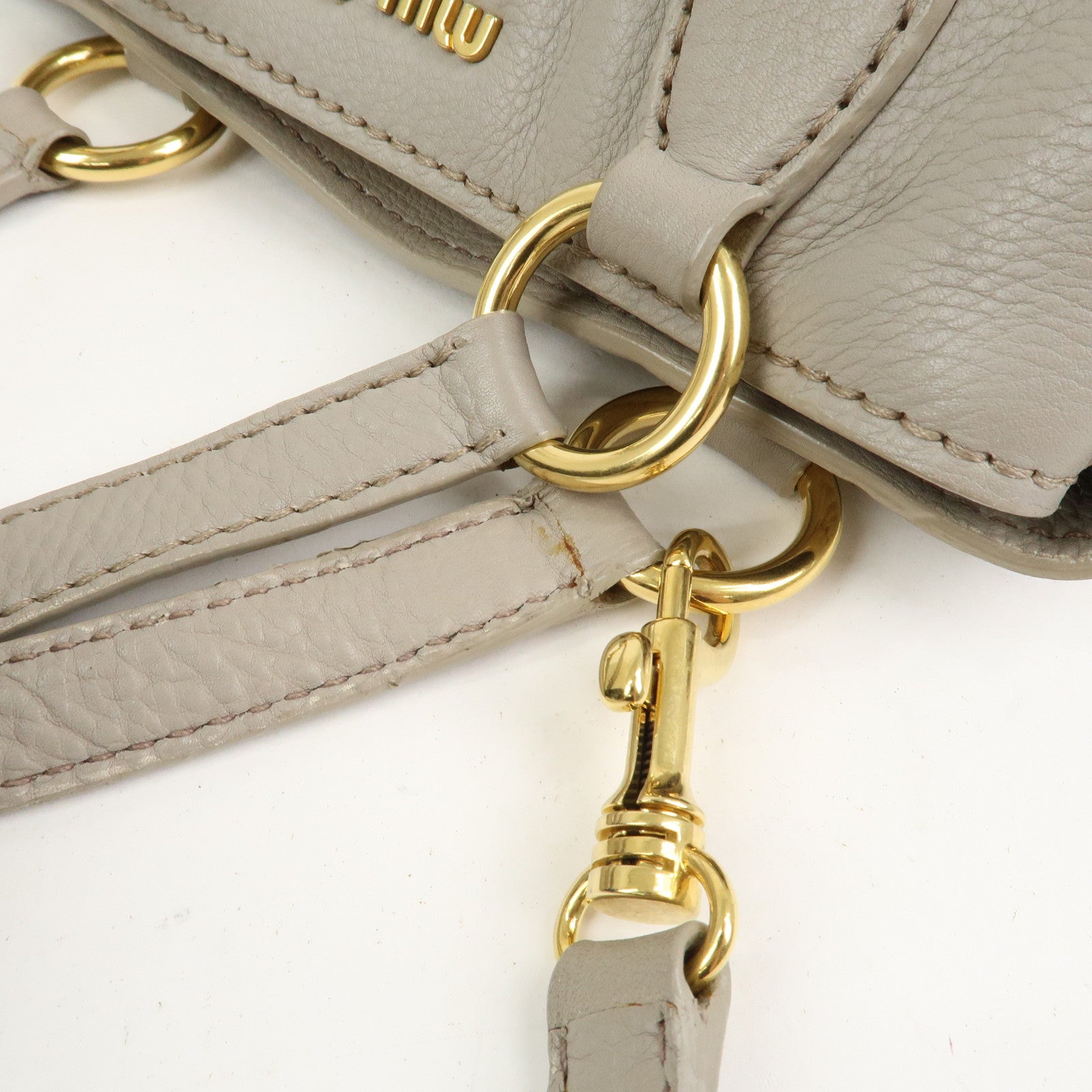 MIU MIU Logo Leather 2Way Bag Hand Bag Shoulder Bag Gray