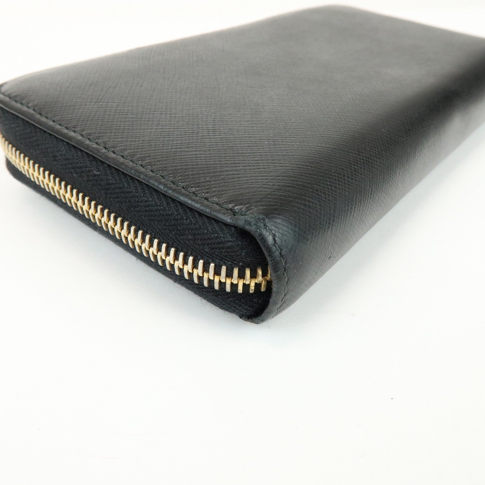 PRADA Saffiano Leather Ribbon Round Zippy Wallet Black 1M0506