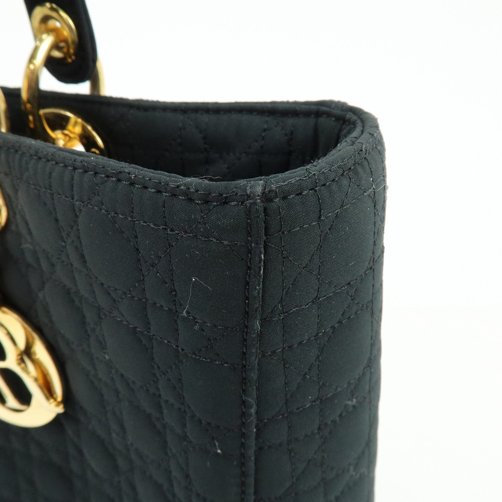 Christian Dior Lady Dior Canage Canvas Tote Bag Hand Bag Black