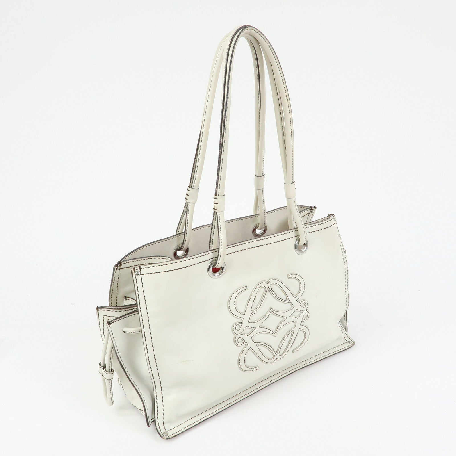LOEWE Anagram Shopper Tote Leather Tote Bag Shoulder Bag White