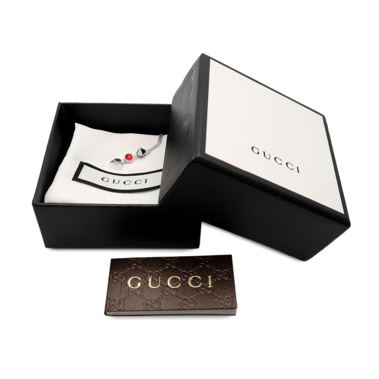 GUCCI Crystal Heart Nacklace SV925 Silver Red 325871