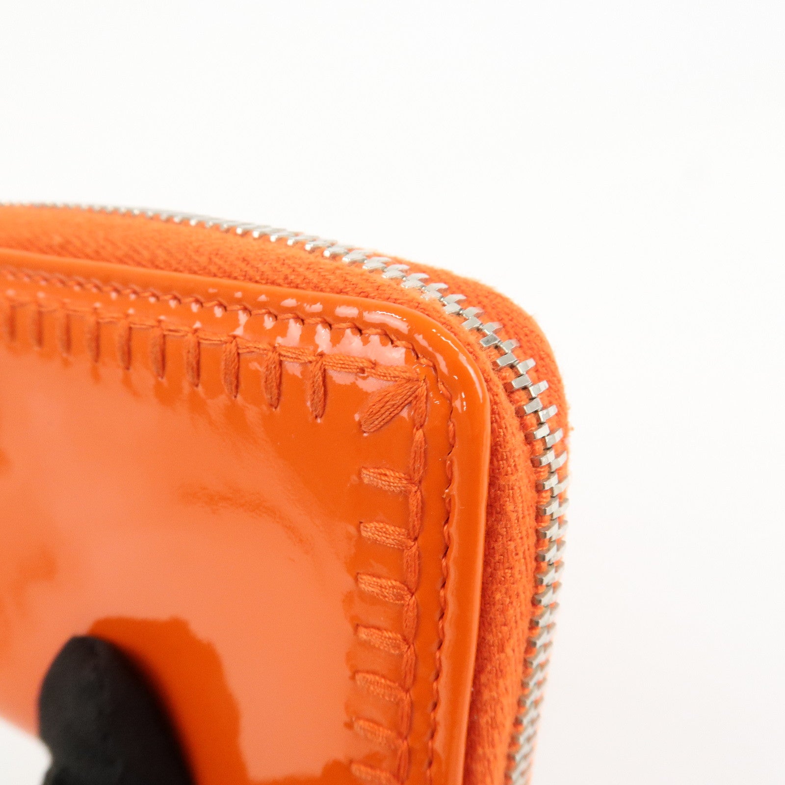 CHANEL COCO Mark Enamel Leather Round Zippy Coin Case Orange A68890 Used