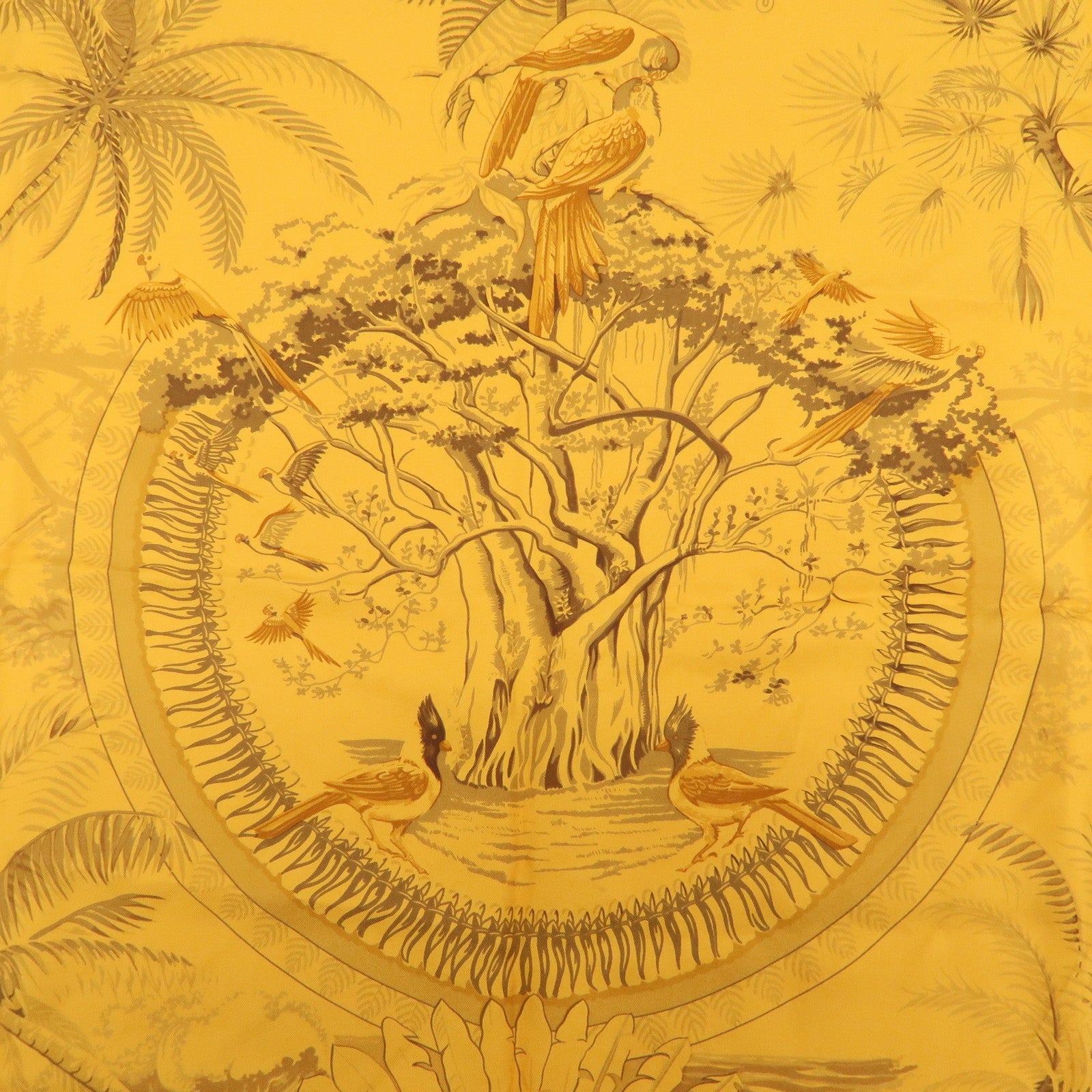 HERMES Carre 90 Silk 100% Aloha Hawaiian Print Scarf Orange