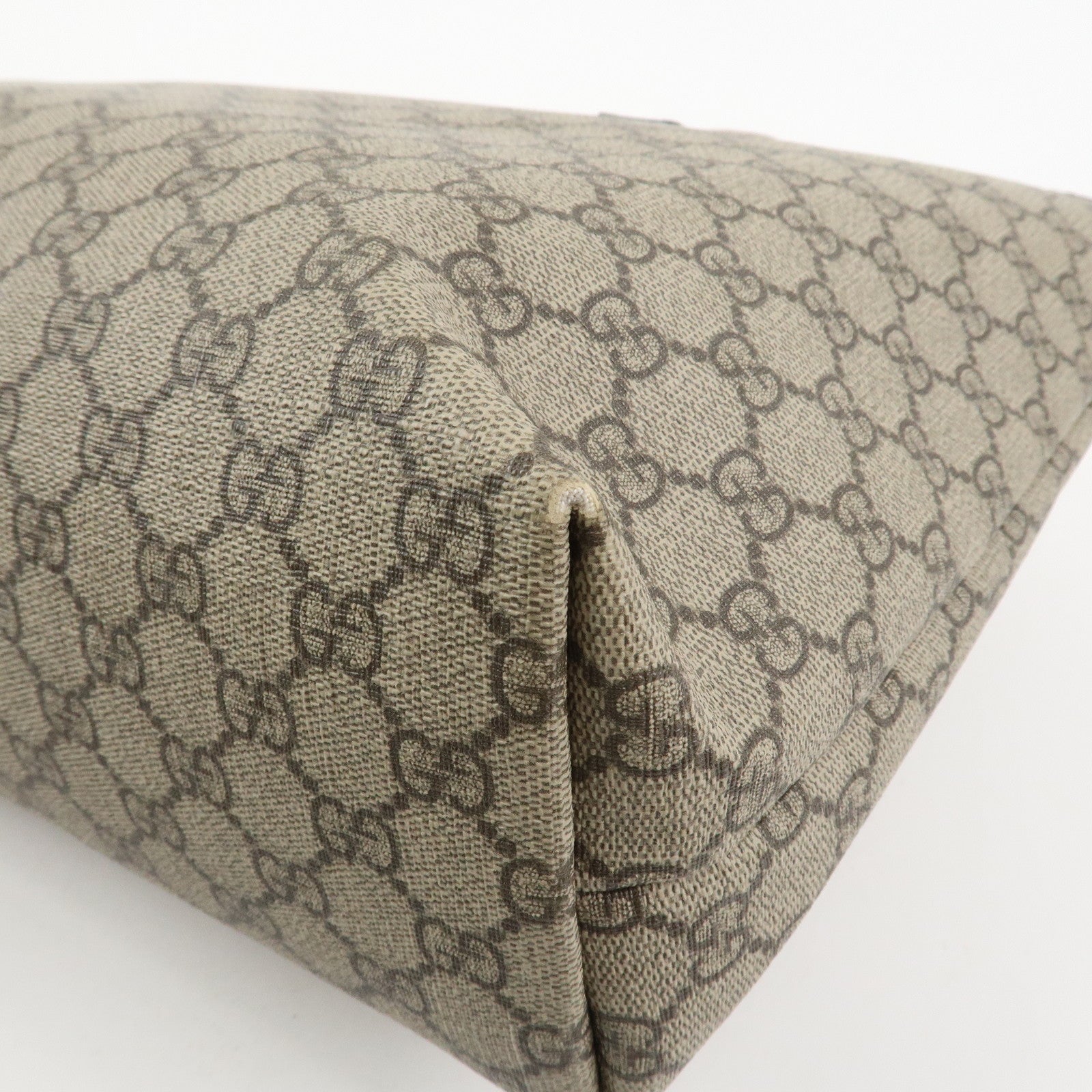 GUCCI GG Supreme Sherry Leather Tote Bag Beige Brown 211134