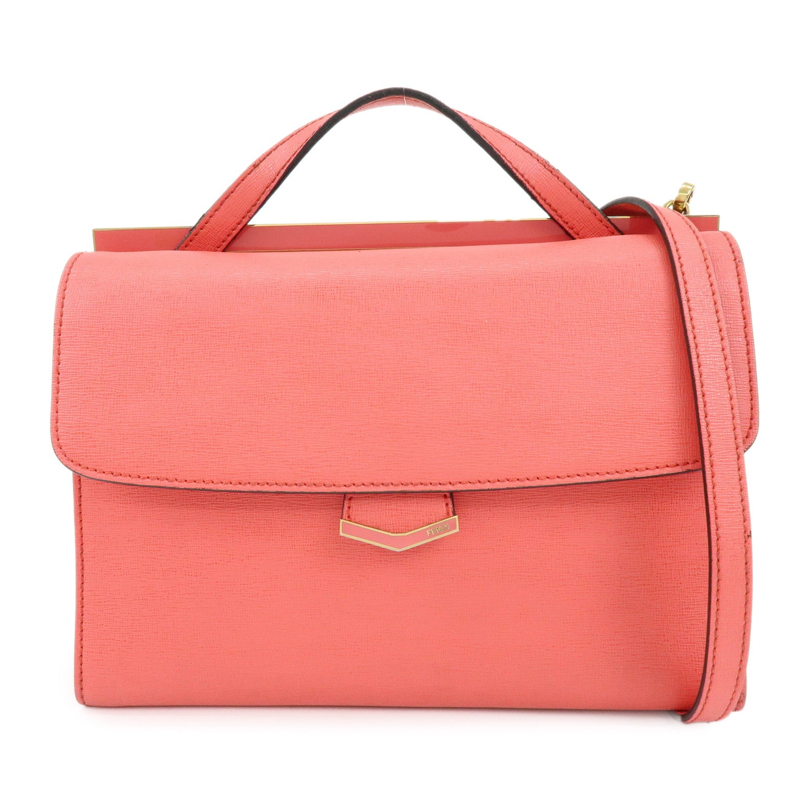 FENDI Demi Jour Leather 2Way Bag Hand Bag Shoulder Bag Coral 8BT222