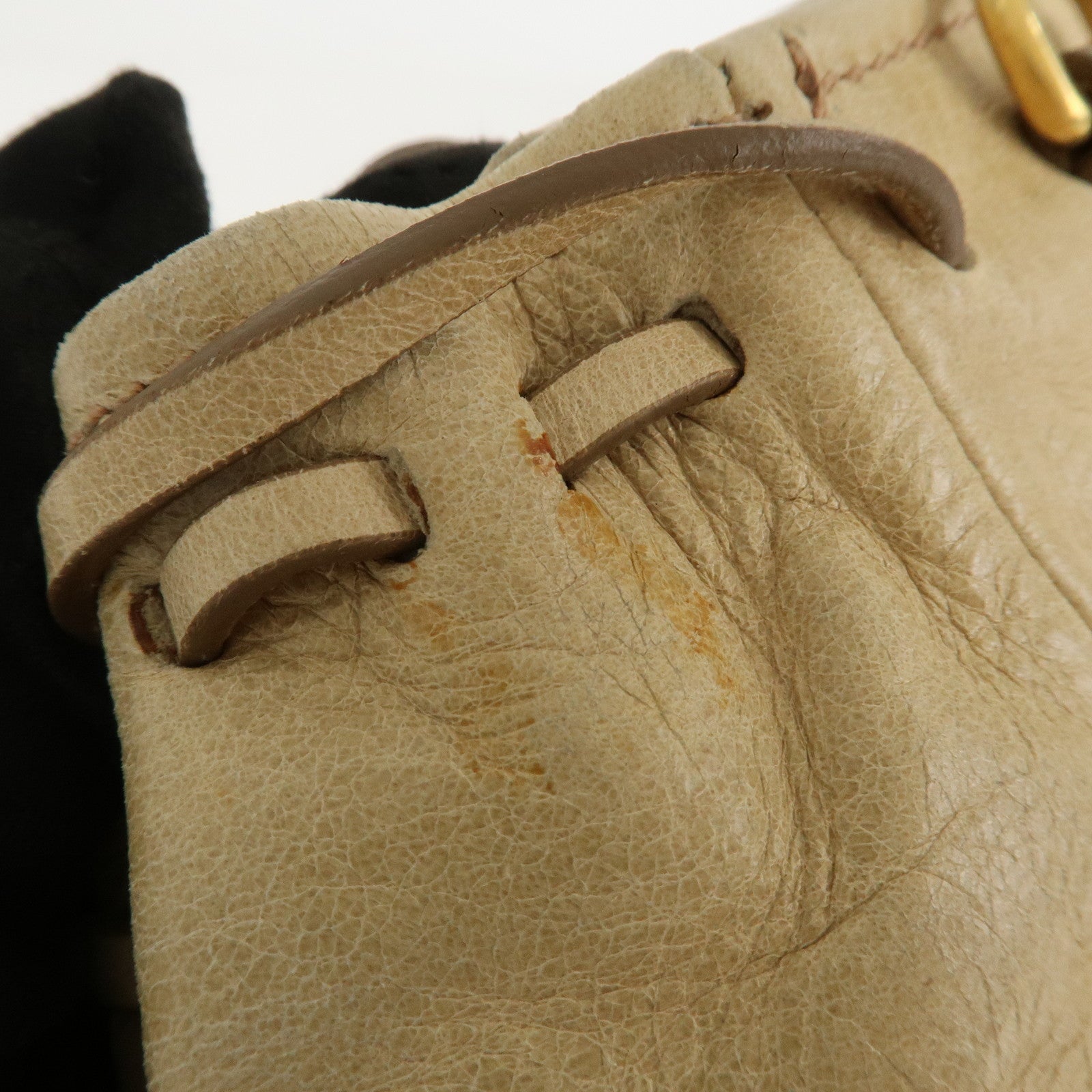 PRADA Triangle Logo VITELLOSHINE Leather 2Way Bag Beige BN1921