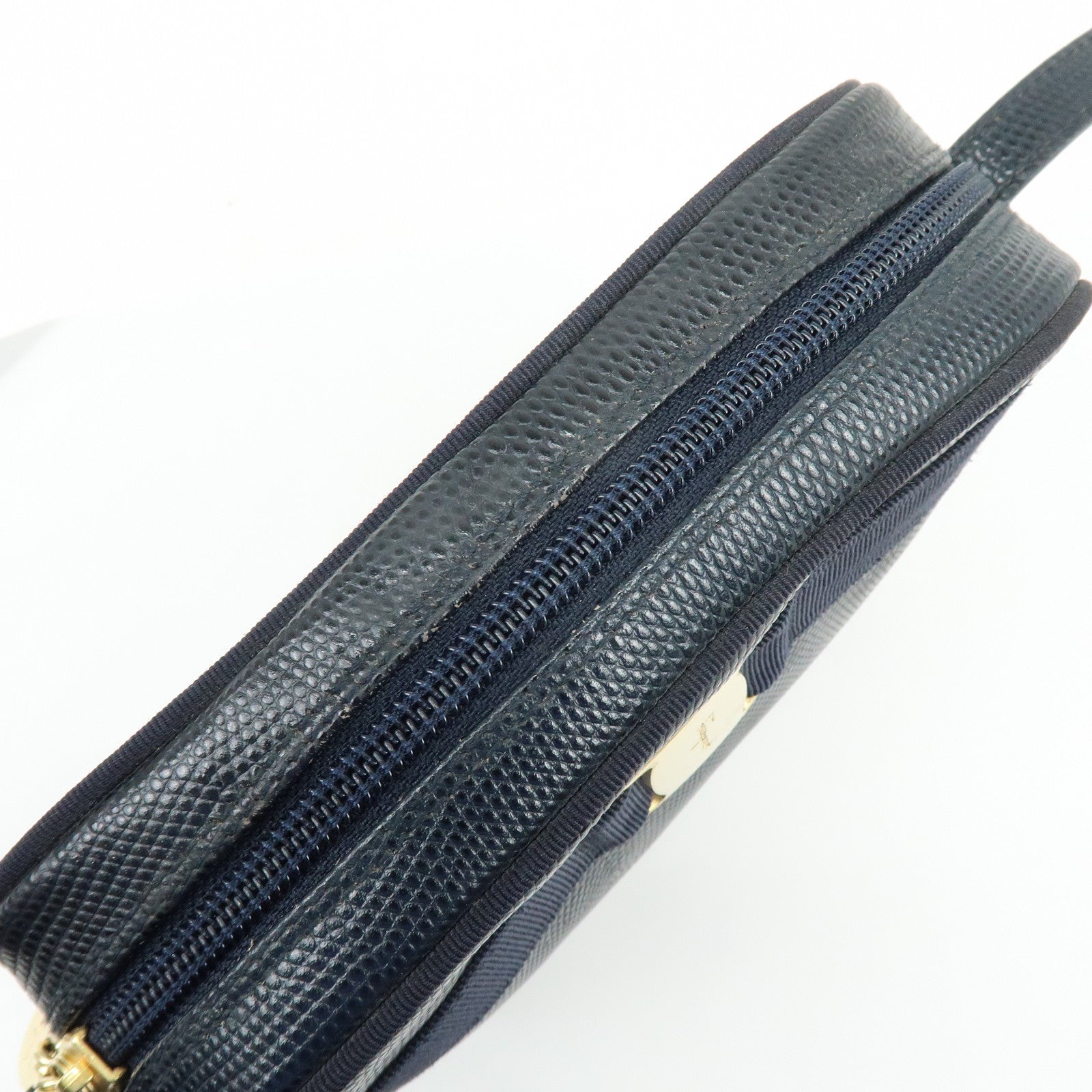 Ferragamo Vara Embossed Leather Shoulder Bag Crossbody Bag Navy