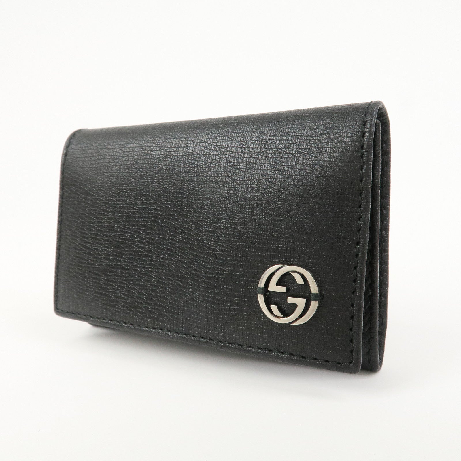 GUCCI Interlocking G Leather Card Case Black 306717