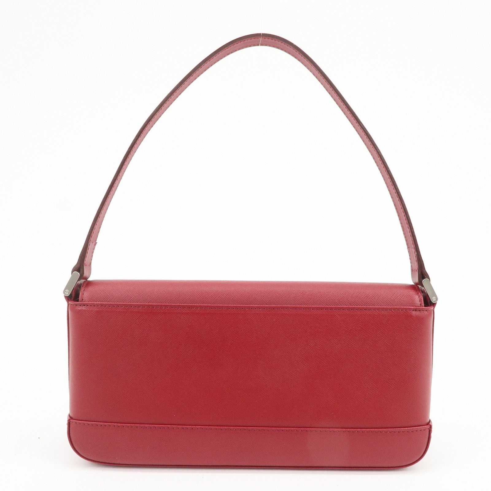 BURBERRY Logo Leather Shoulder Bag Hand Bag Red Silver