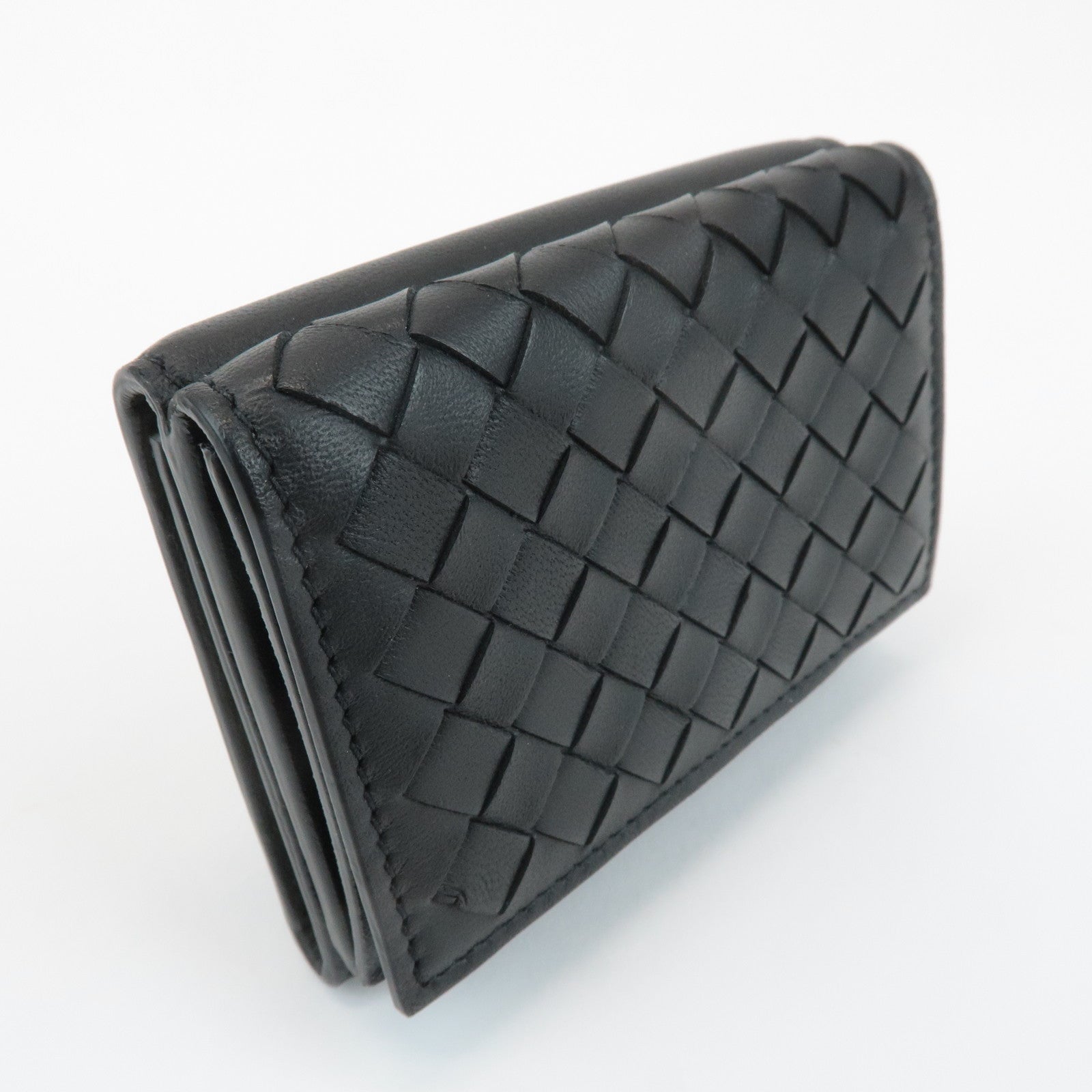 BOTTEGA VENETA Intrecciato Leather Tri-fold Wallet Black 515385