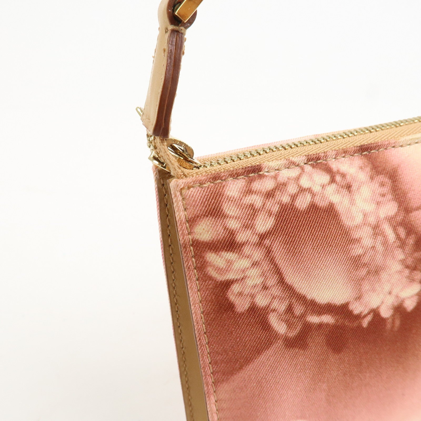 Ferragamo Gancini Nylon Leather Shoulder Bag Hand Bag Flower Pink