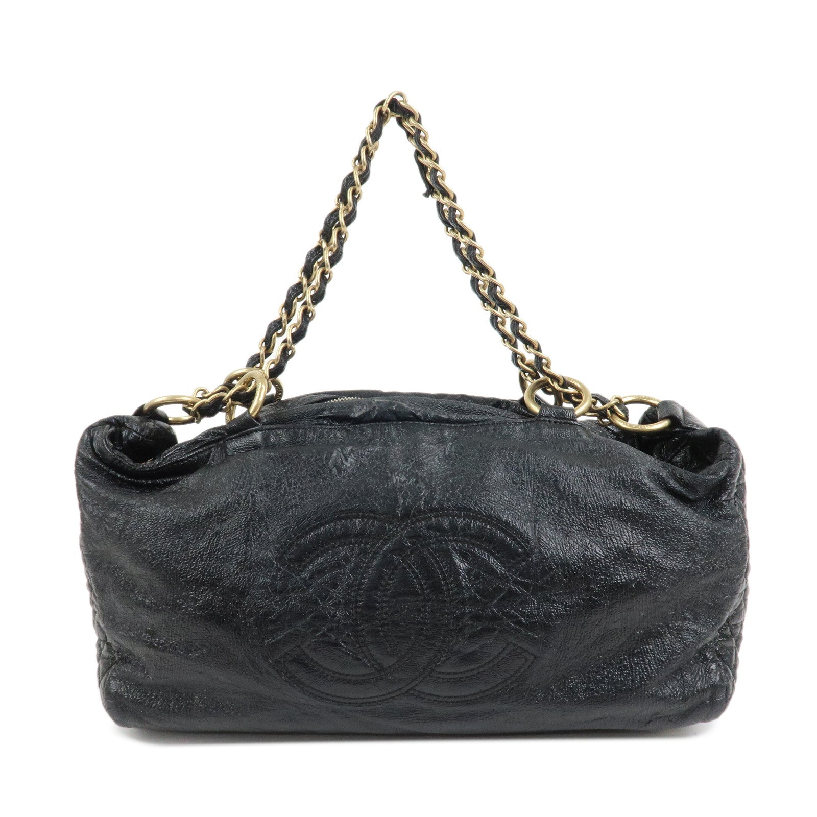 CHANEL Leather Chain Shoulder Bag Hand Bag Black Gold