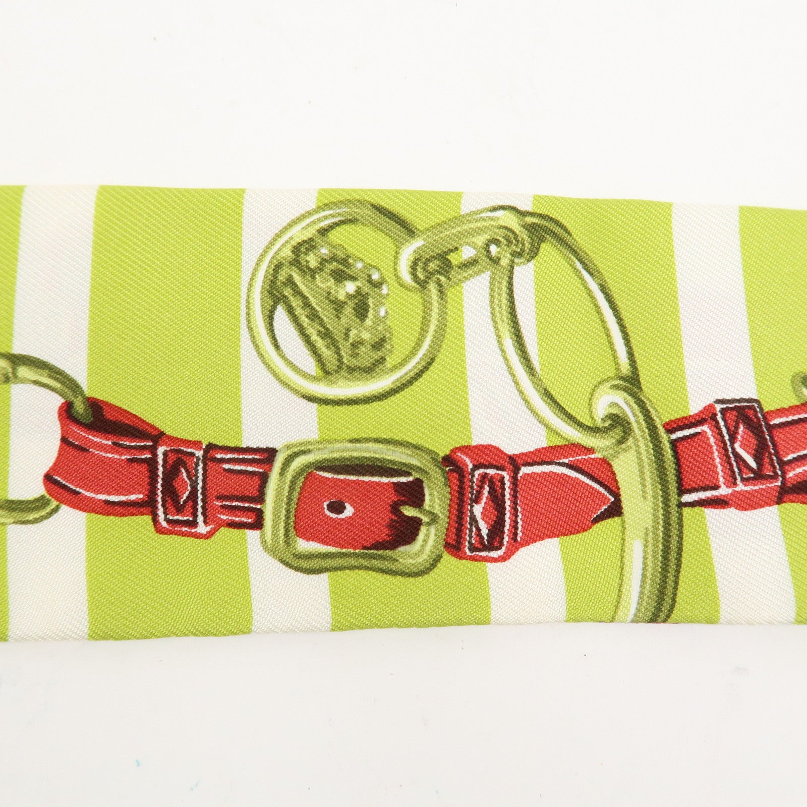 HERMES Twilly Silk 100% Scarf BRIDES de GALA Light Green Red