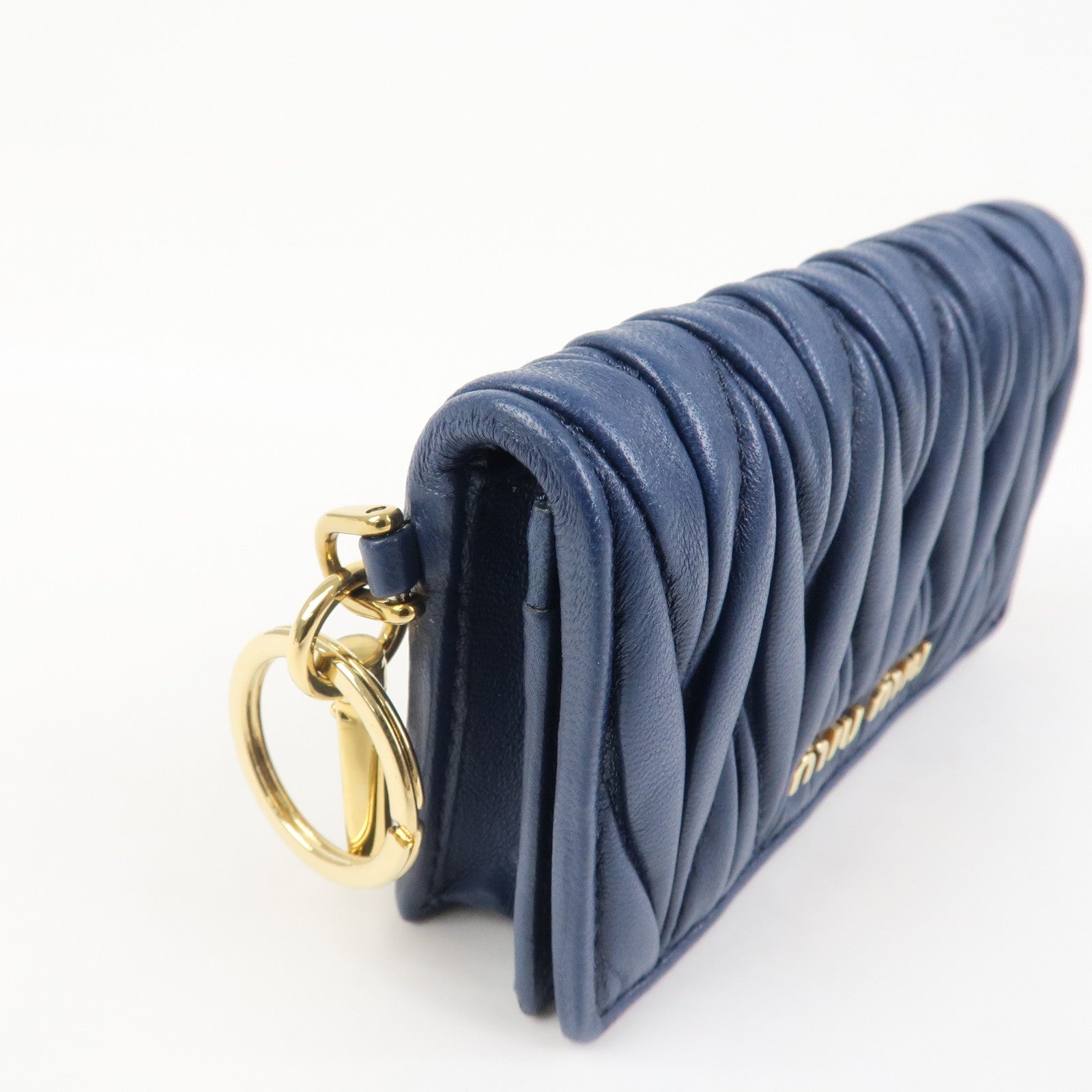 MIU MIU Matelasse Leather Keyring Card Case Card Holder Blue 5MC407