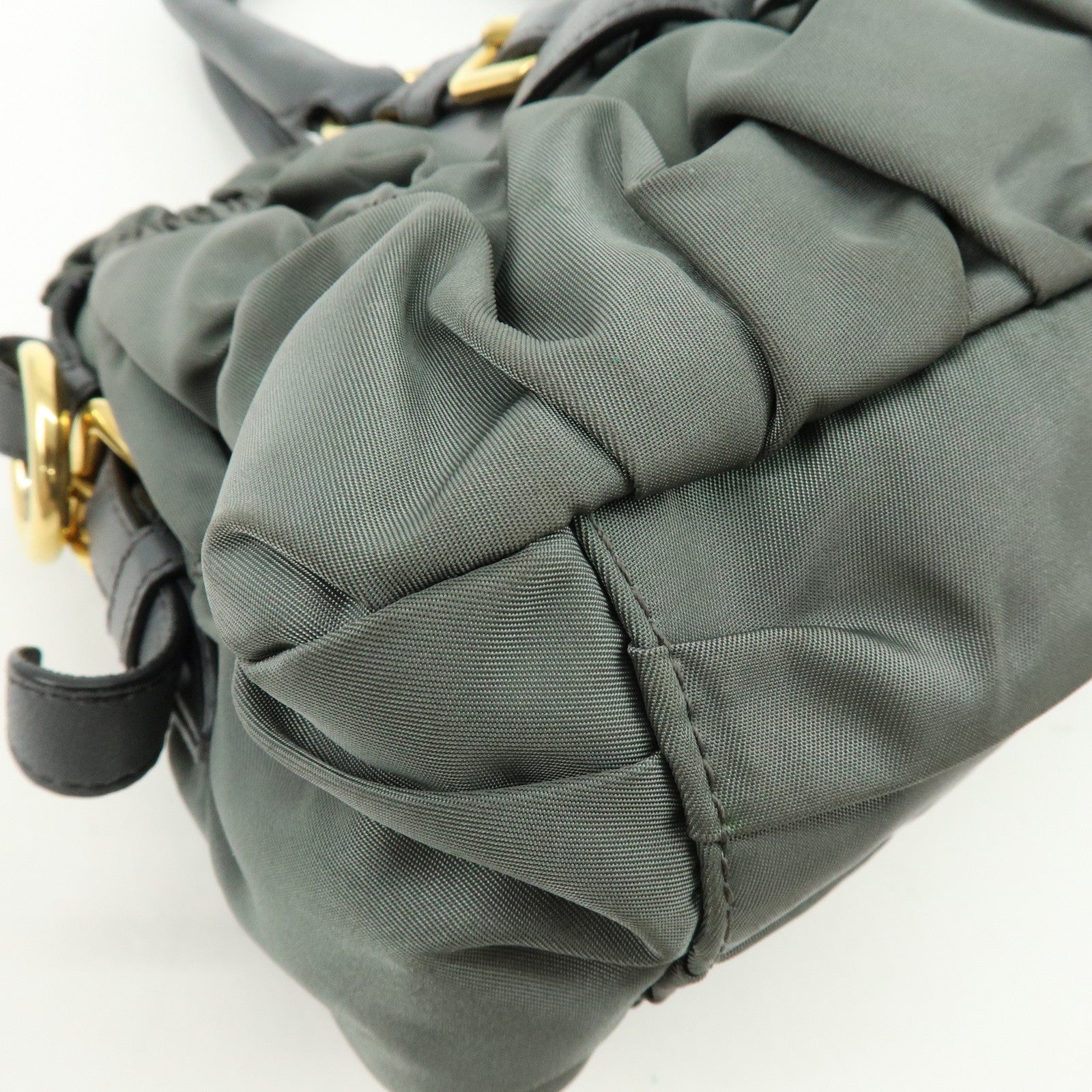 PRADA Nylon Leather 2Way Bag Hand Bag Shoulder Bag Gray BN1407