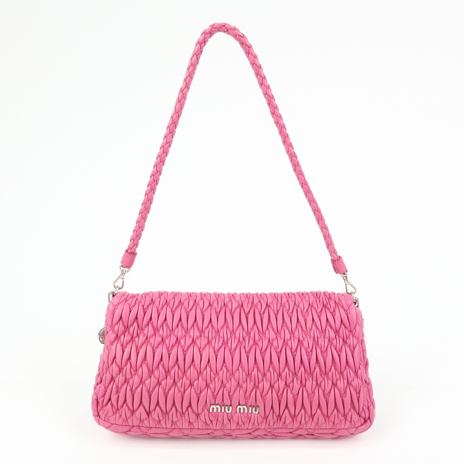 MIU MIU Matelasse Nappa Leather Rhinestone 2Way Bag Pink RP0169
