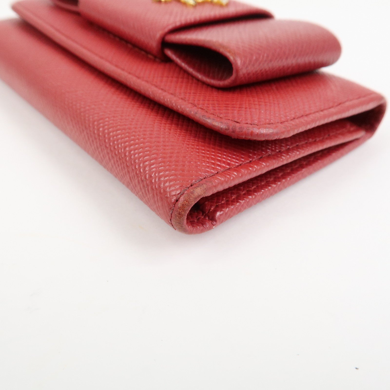 PRADA Logo Saffiano Leather Ribbon 6 Rings Key Case Red 1PG222