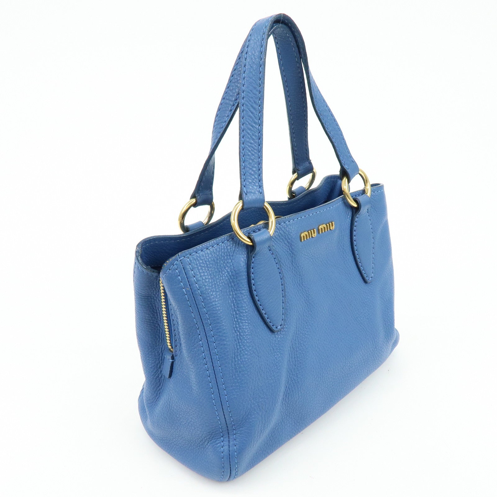 MIU MIU Logo Leather 2Way Bag Hand Bag Shoulder Bag Blue RR1945