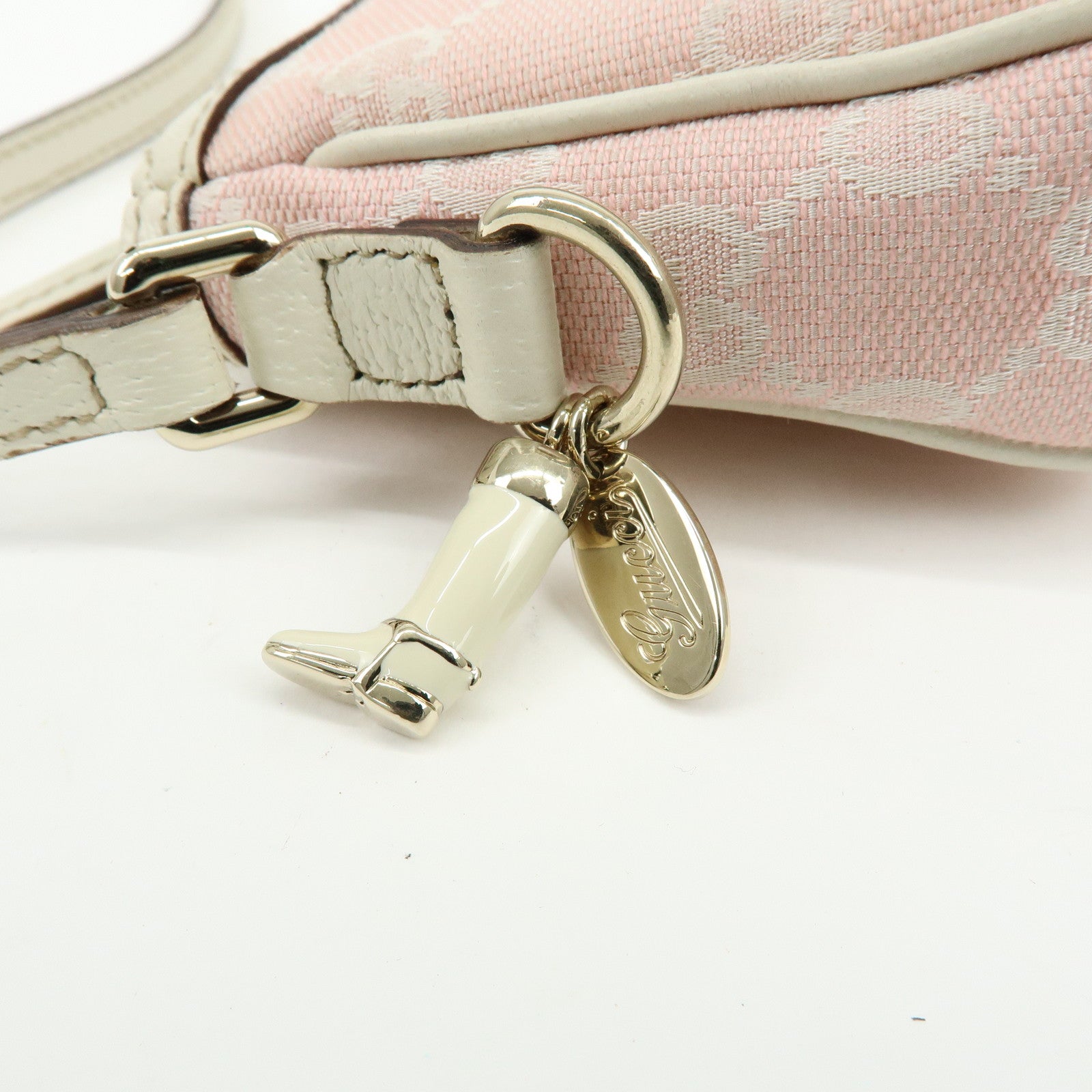 GUCCI GG Canvas Leather Hand Bag Pouch Shoulder Bag Pink 154432