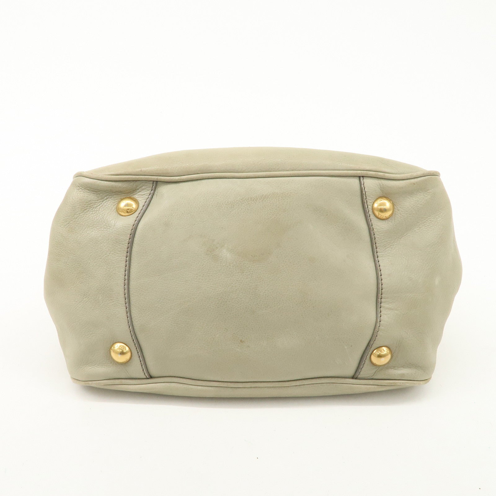 PRADA Logo Ribon Leather 2WAY Tote Bag Hand Bag Beige Gold HDW BN2245 Used