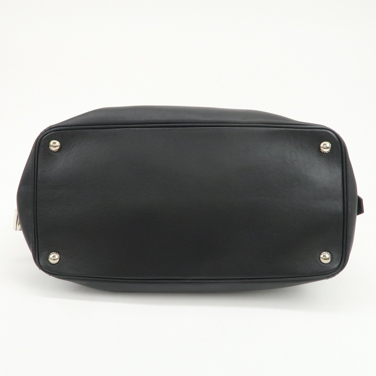 PRADA Triangle Logo Leather Boston Bag Shoulder Bag Black BR4998