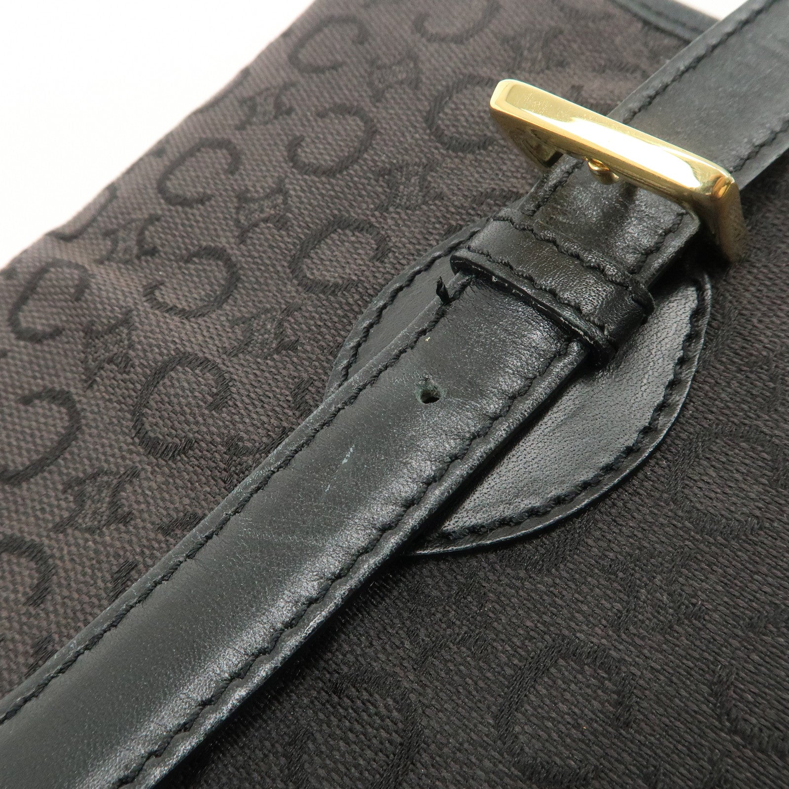 CELINE C Macadam Canvas Leather Tote Bag Shoulder Bag Black