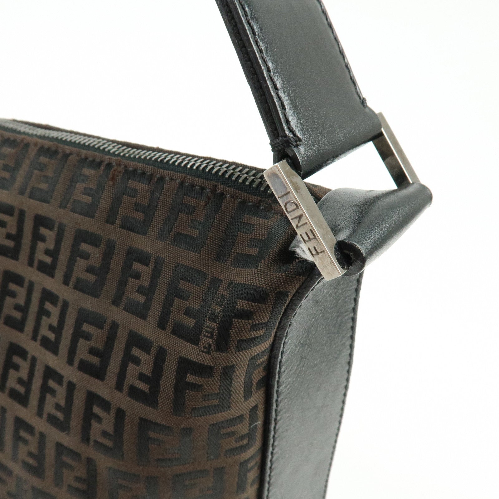 FENDI Zucca Canvas Leather Shoulder Bag Brown Black 7VA003